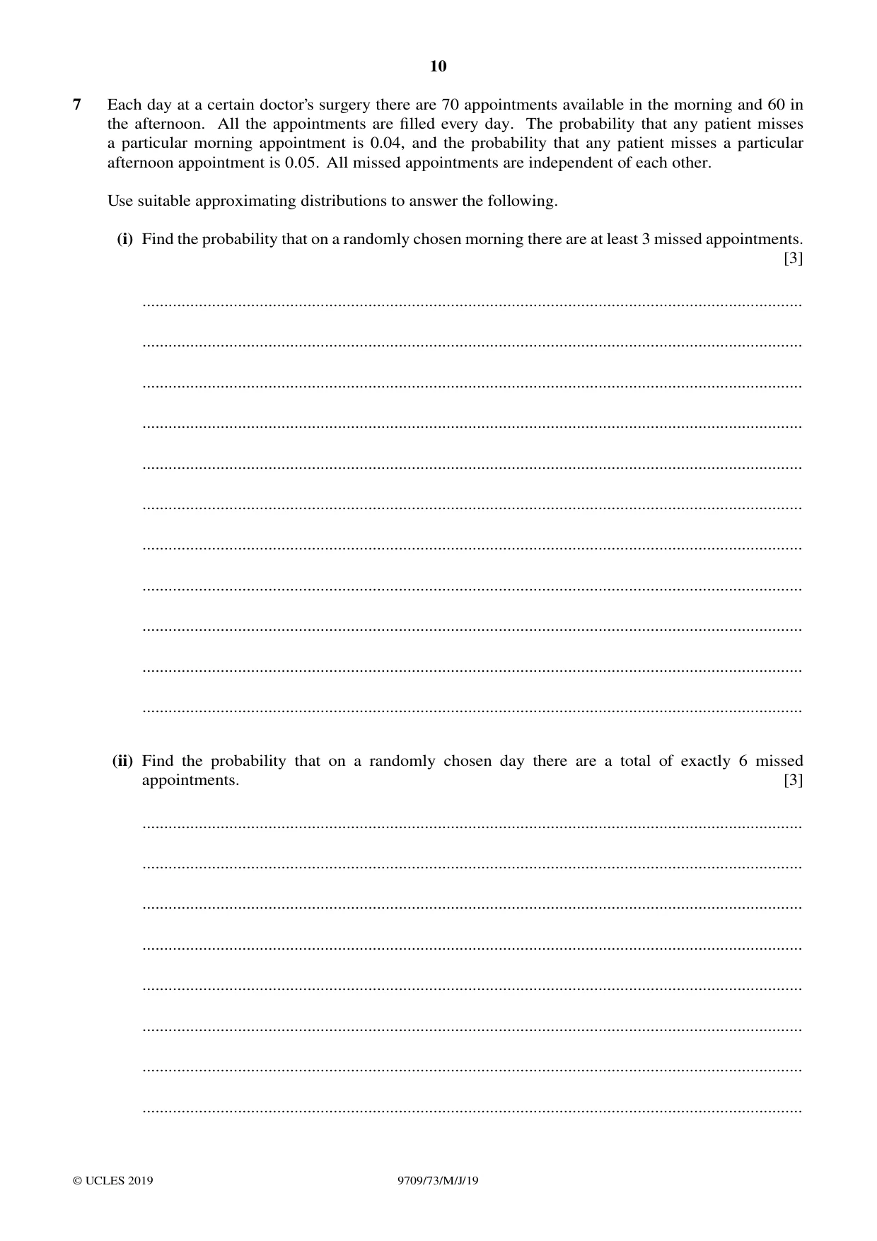 Cambridge A Level Mathematics 9709 2019 May/June Paper 7 · Variant 3 question paper, page 10 of 16