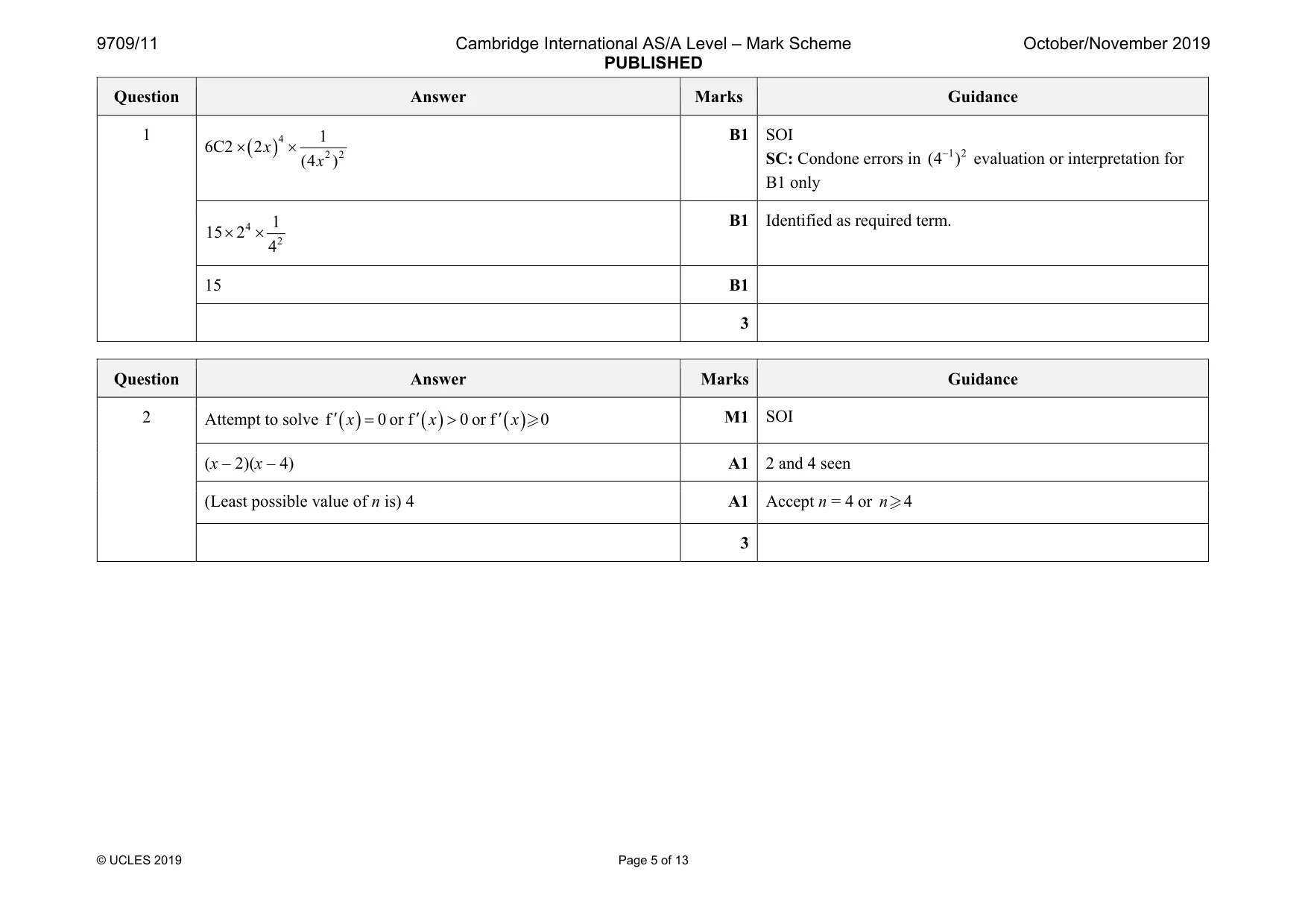 Mark scheme, page 5 of 13