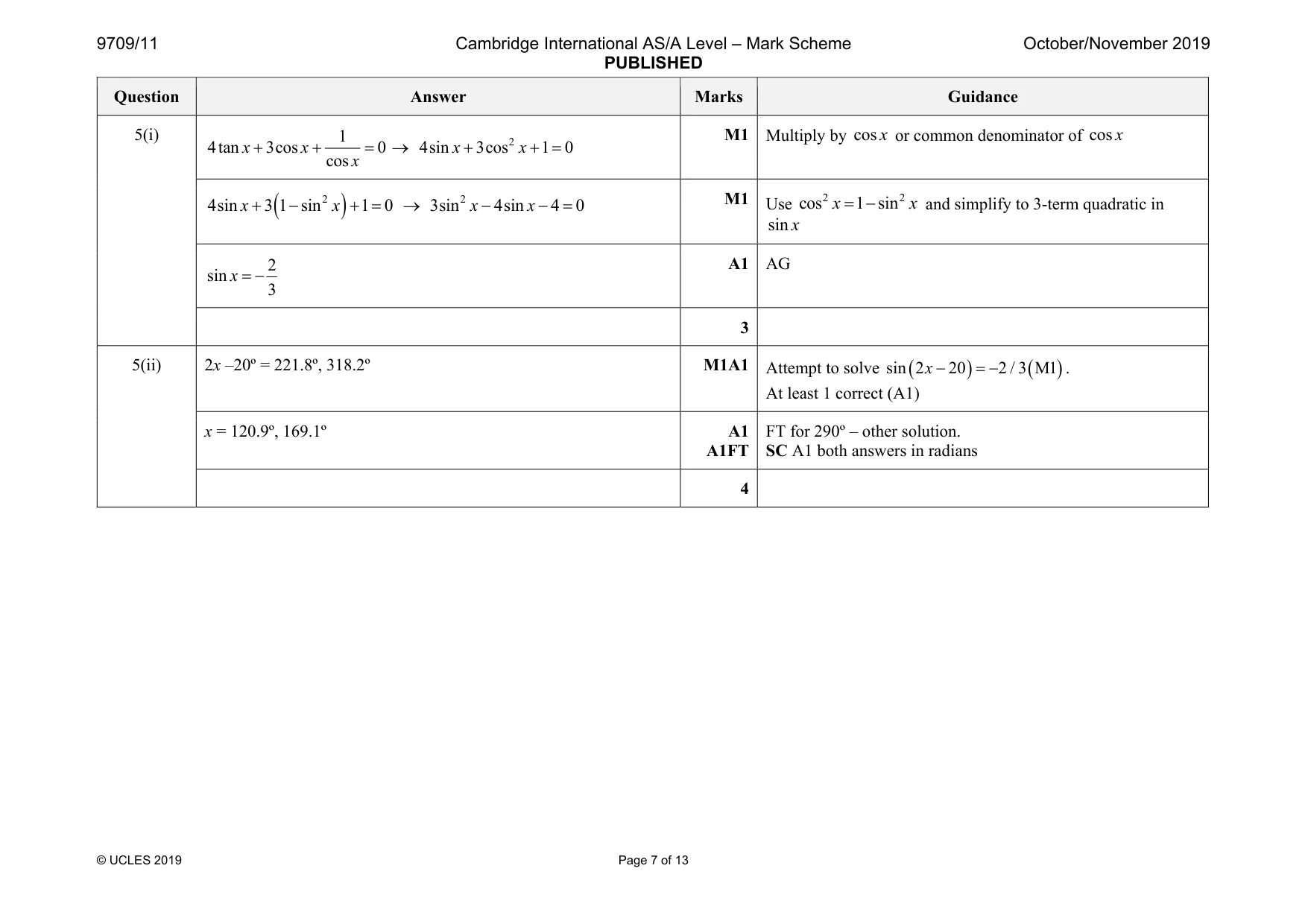 Mark scheme, page 7 of 13