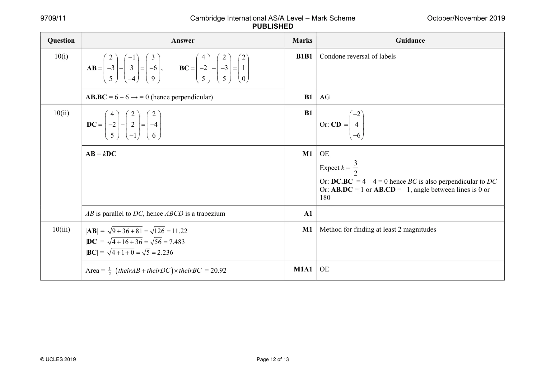 Mark scheme, page 12 of 13
