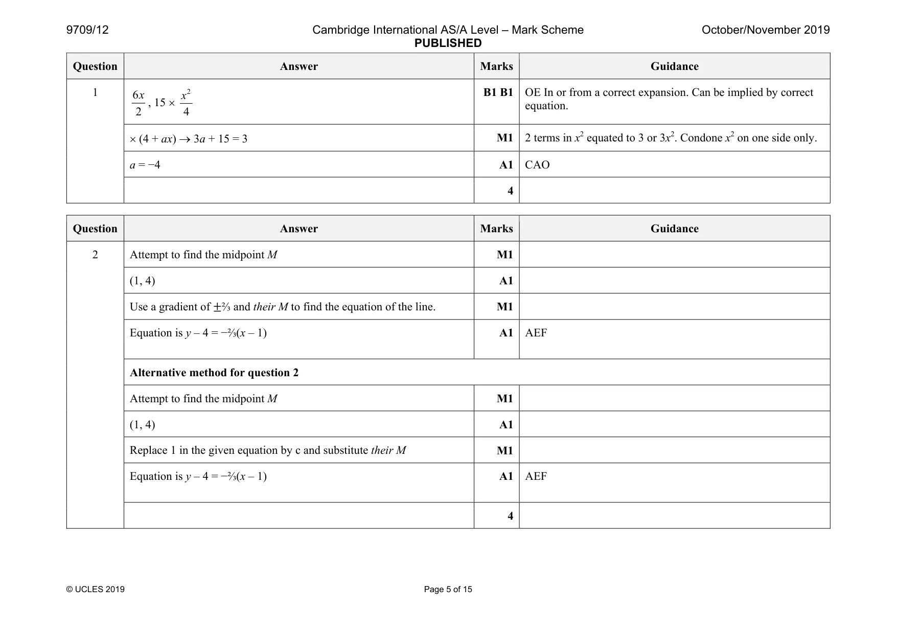 Mark scheme, page 5 of 15