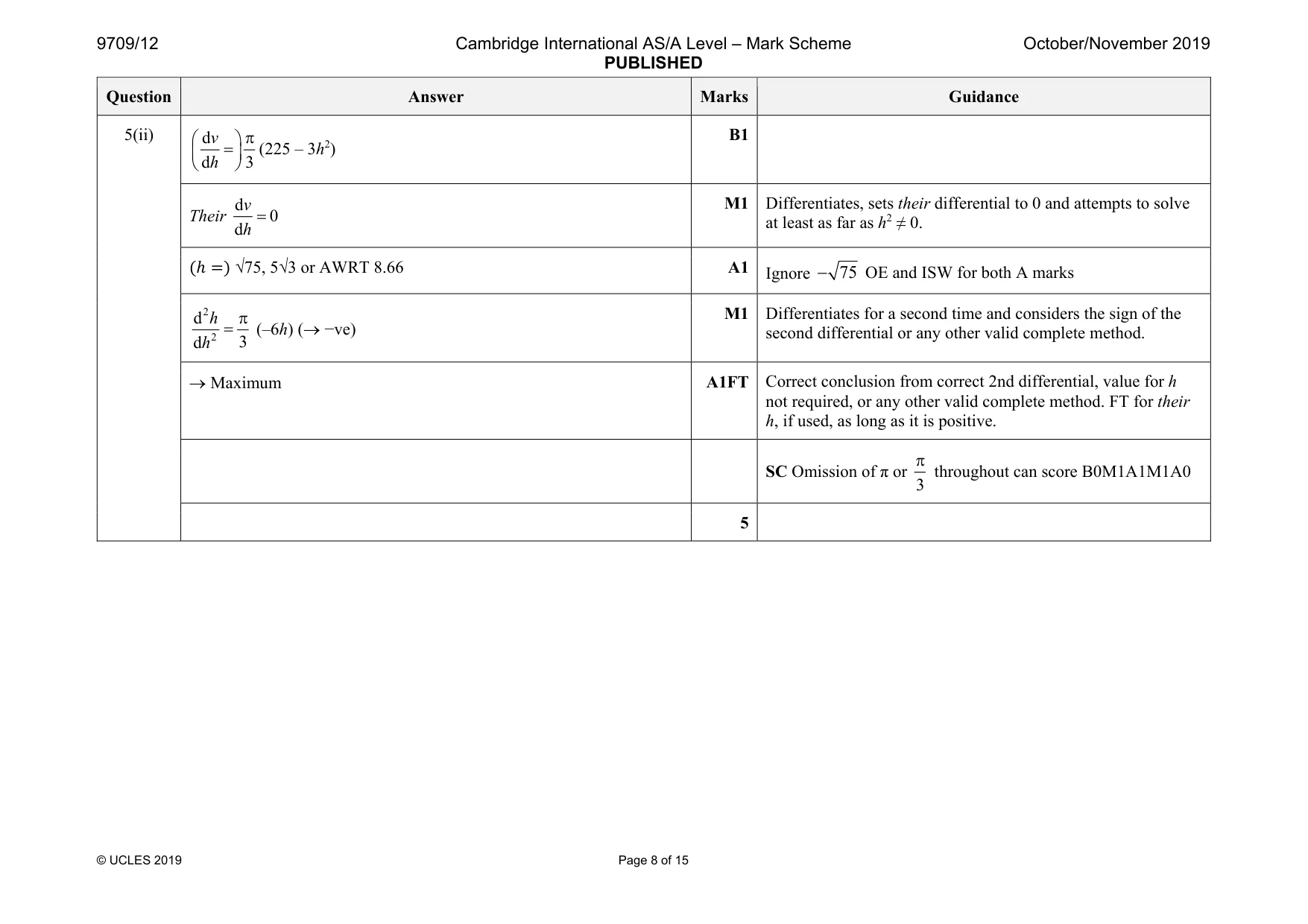 Mark scheme, page 8 of 15