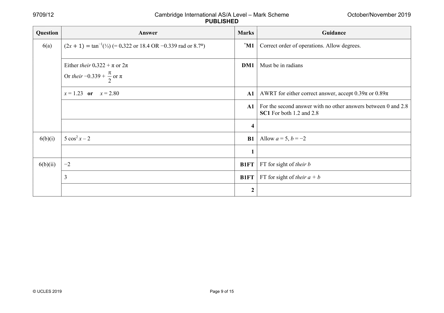 Mark scheme, page 9 of 15