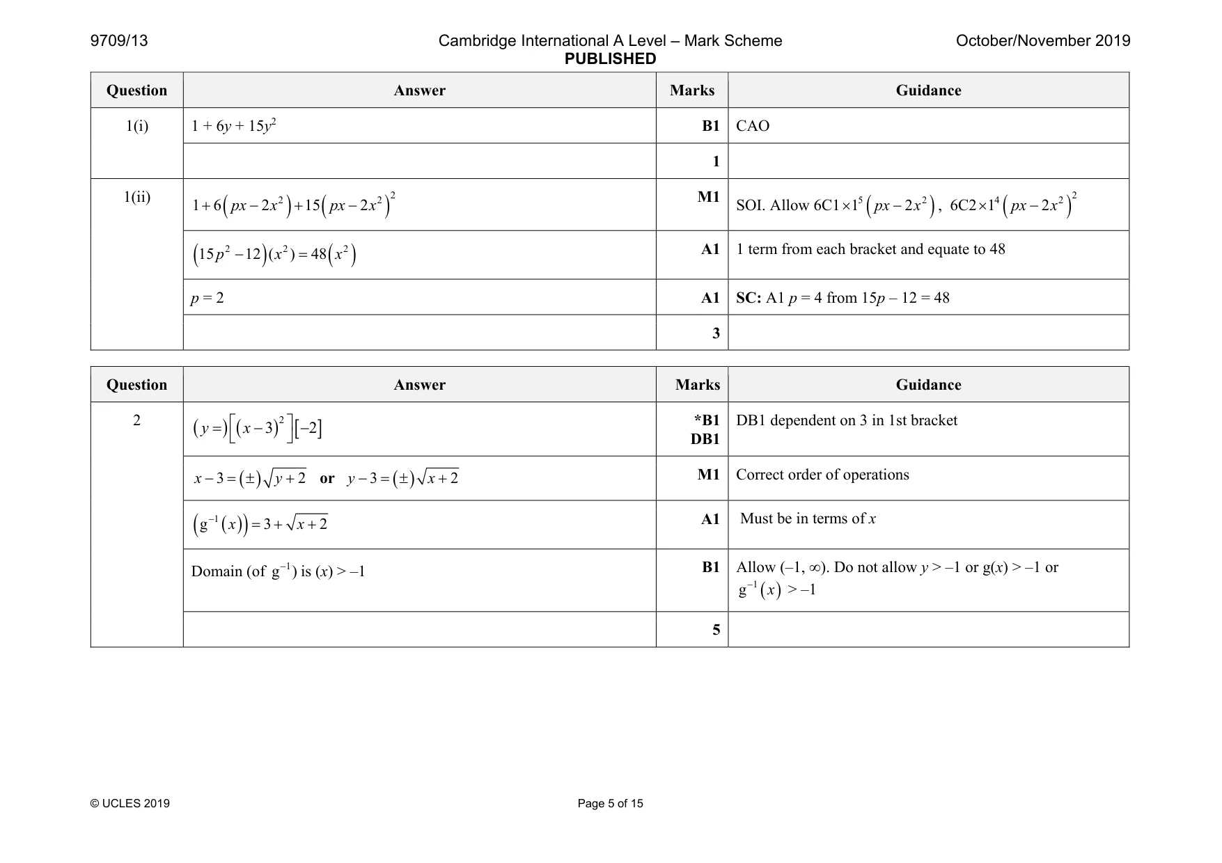 Mark scheme, page 5 of 15