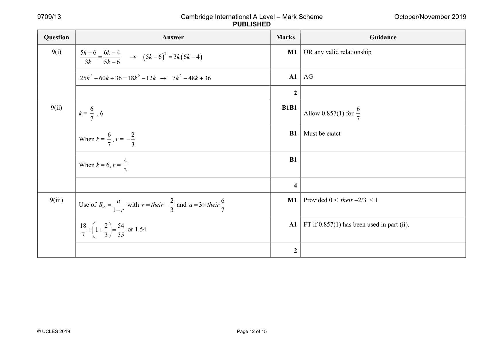 Mark scheme, page 12 of 15