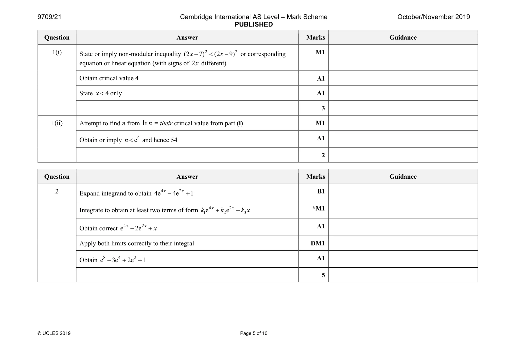 Mark scheme, page 5 of 10