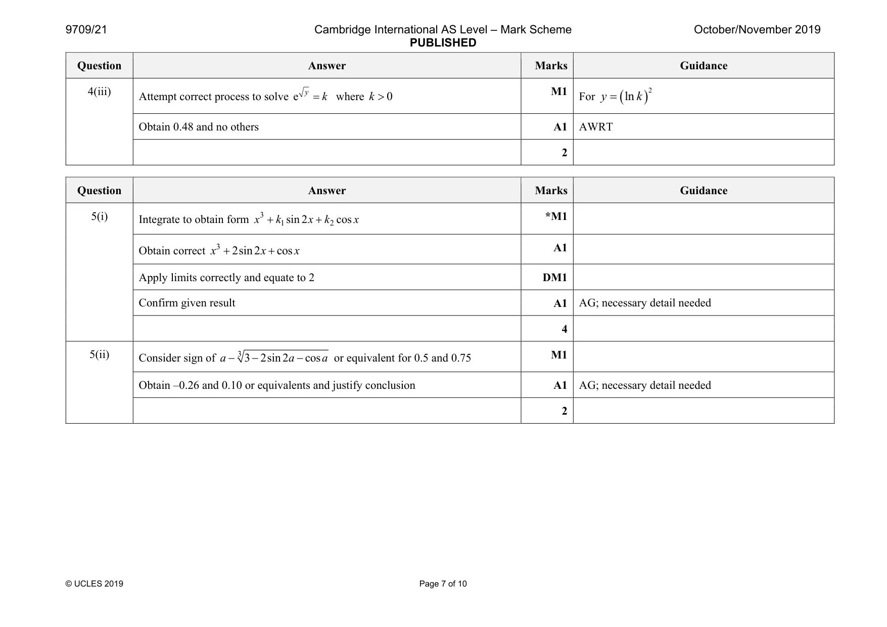 Mark scheme, page 7 of 10