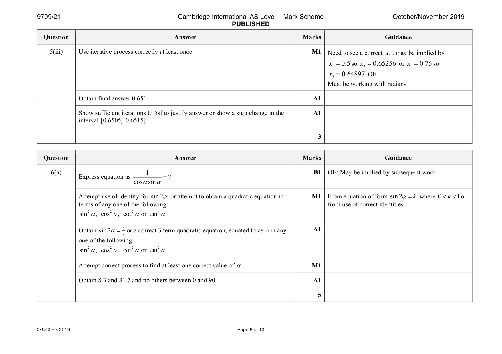 Mark scheme, page 8 of 10