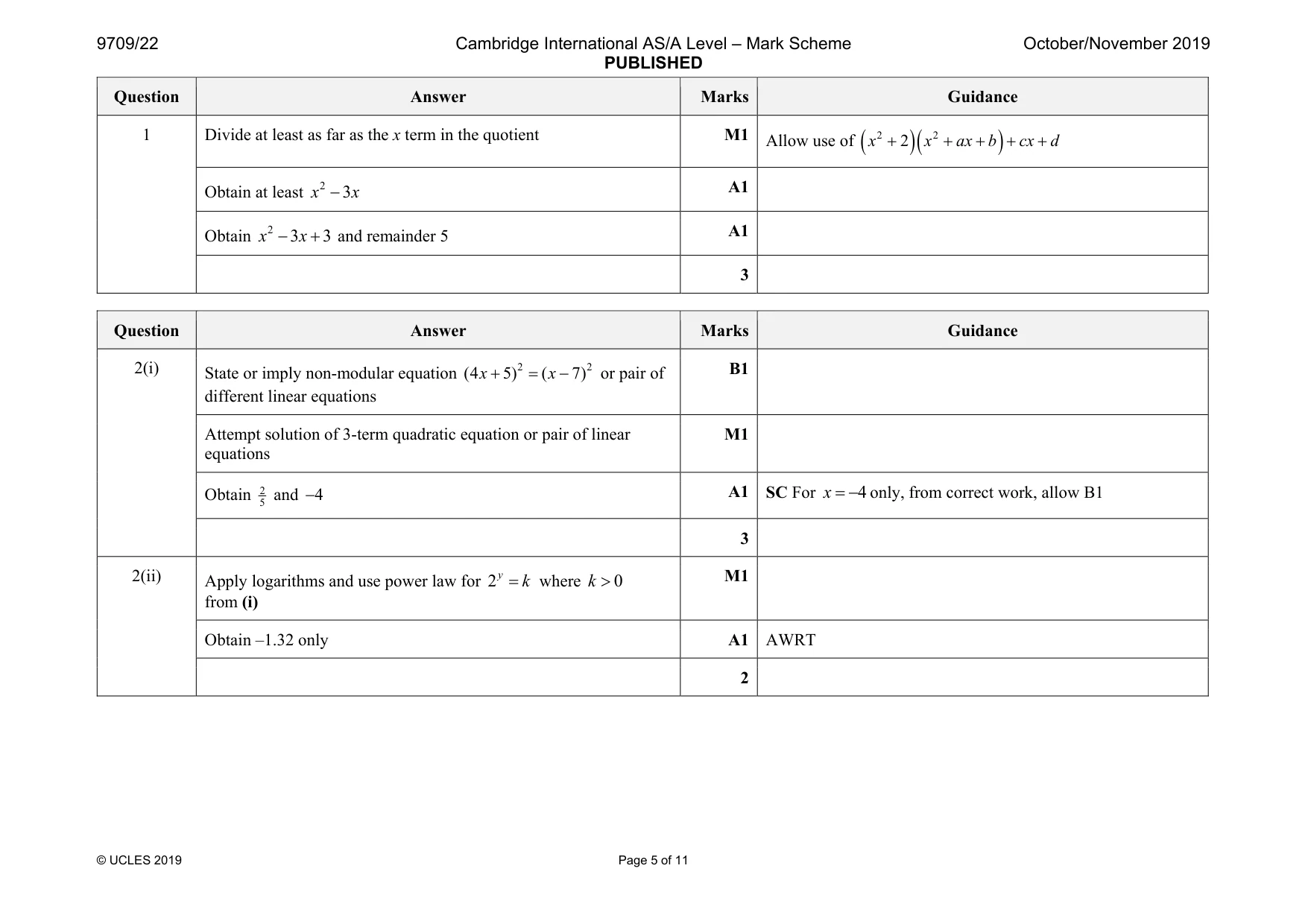 Mark scheme, page 5 of 11