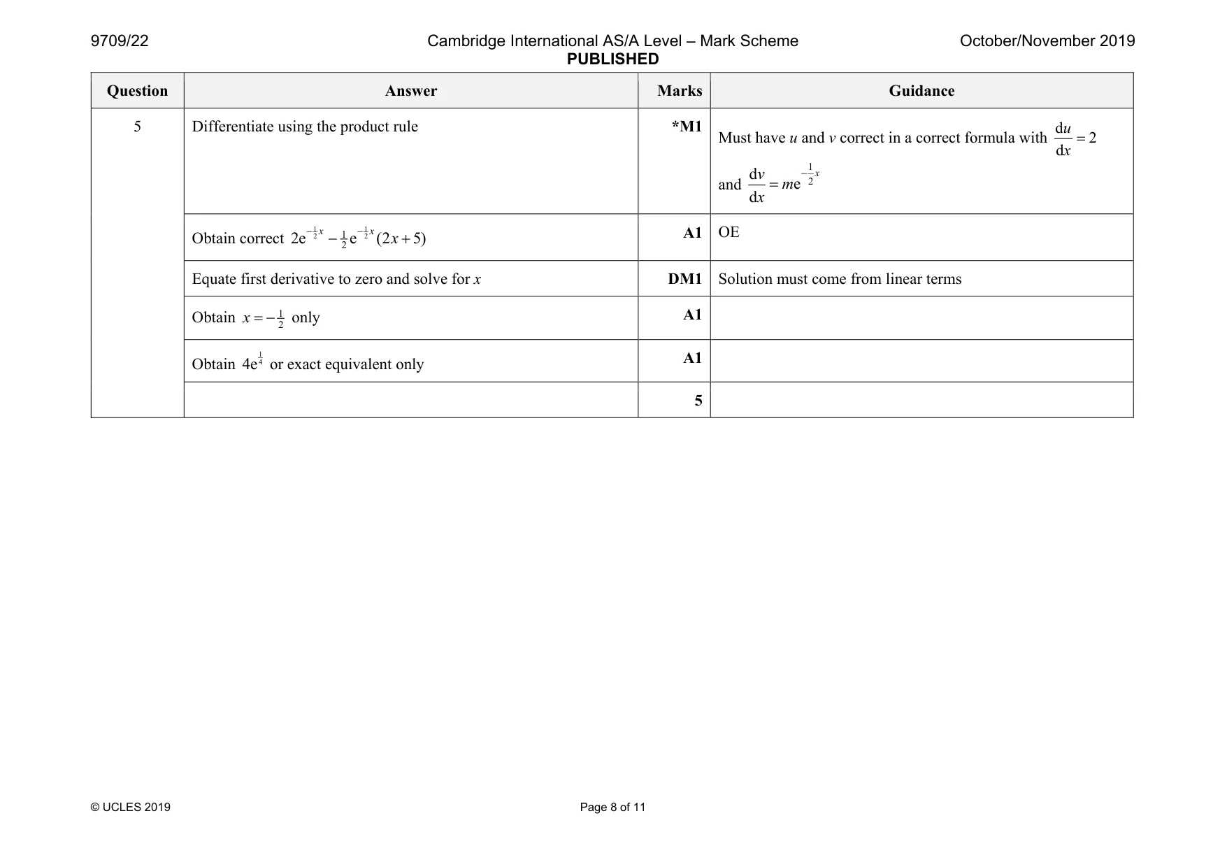 Mark scheme, page 8 of 11