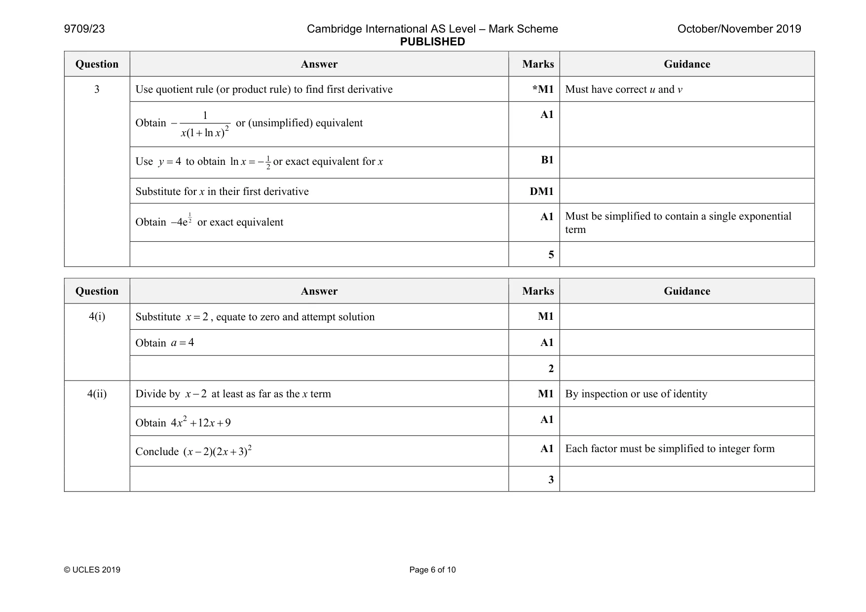 Mark scheme, page 6 of 10
