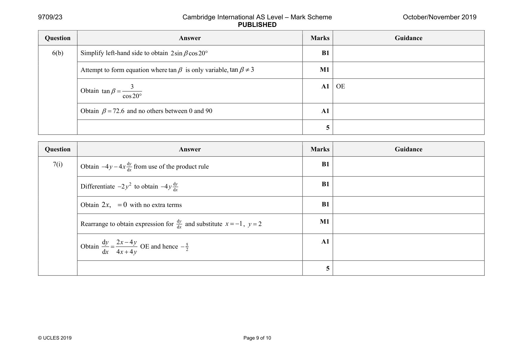 Mark scheme, page 9 of 10