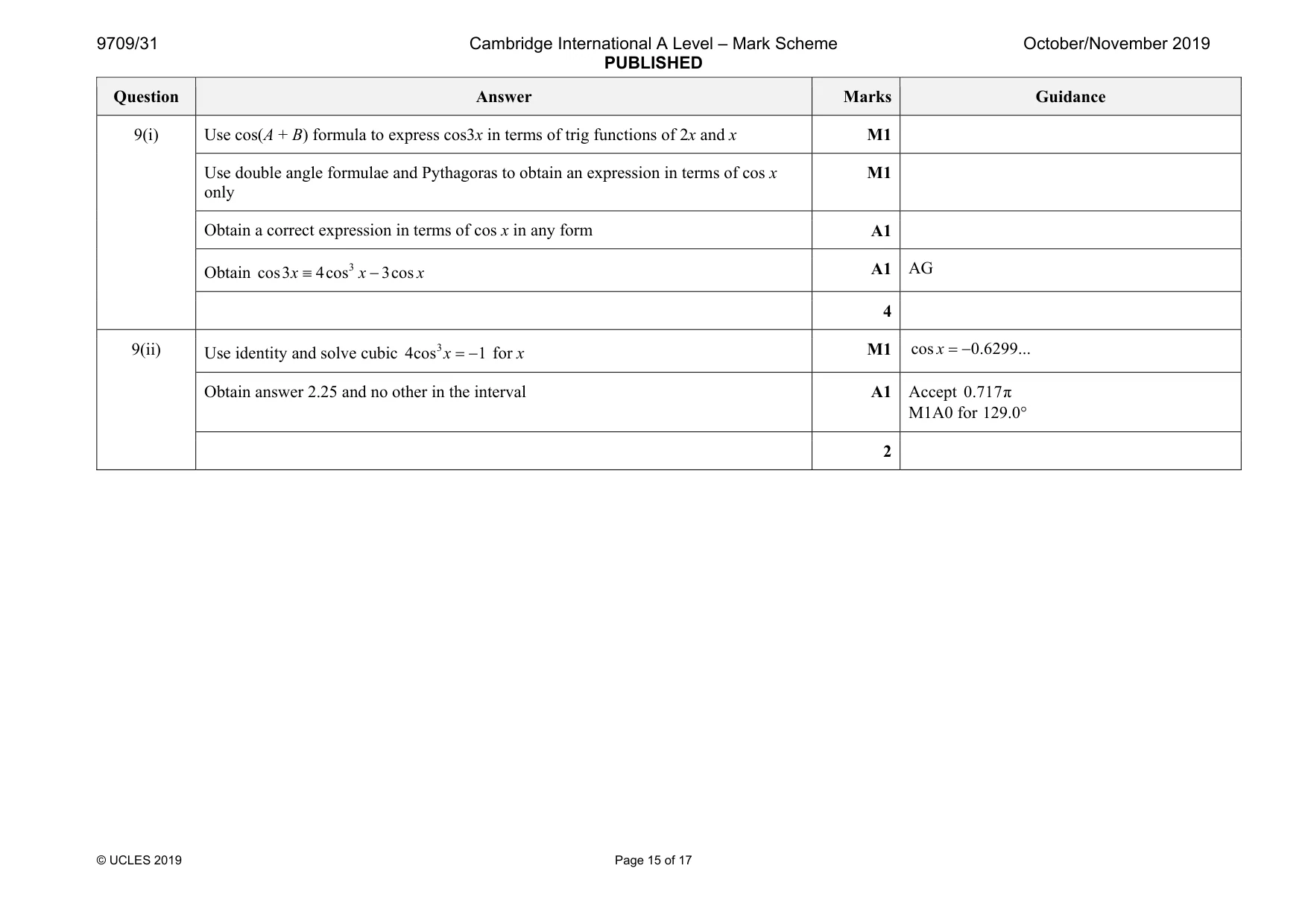 Mark scheme, page 15 of 17