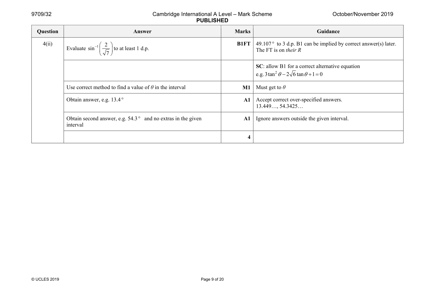 Mark scheme, page 9 of 20