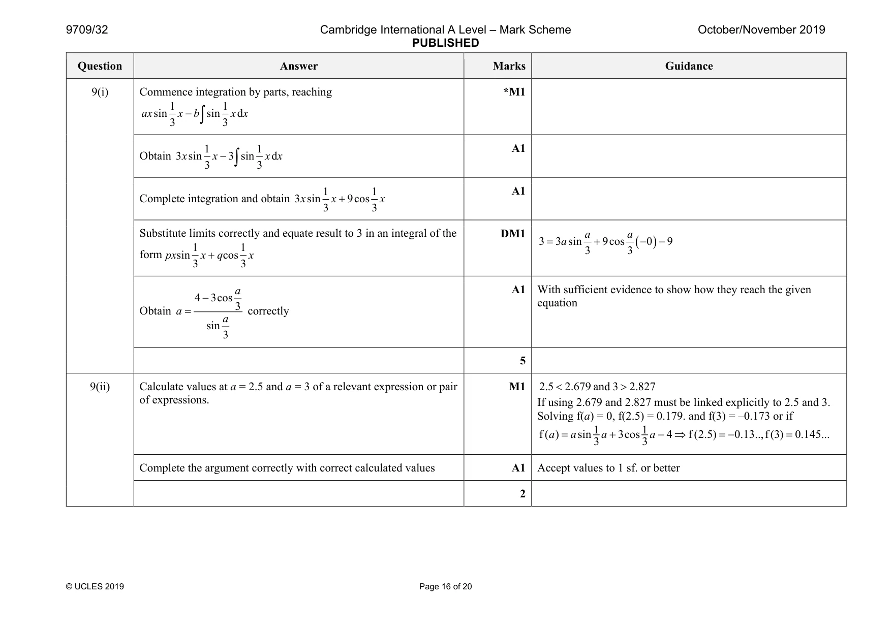 Mark scheme, page 16 of 20