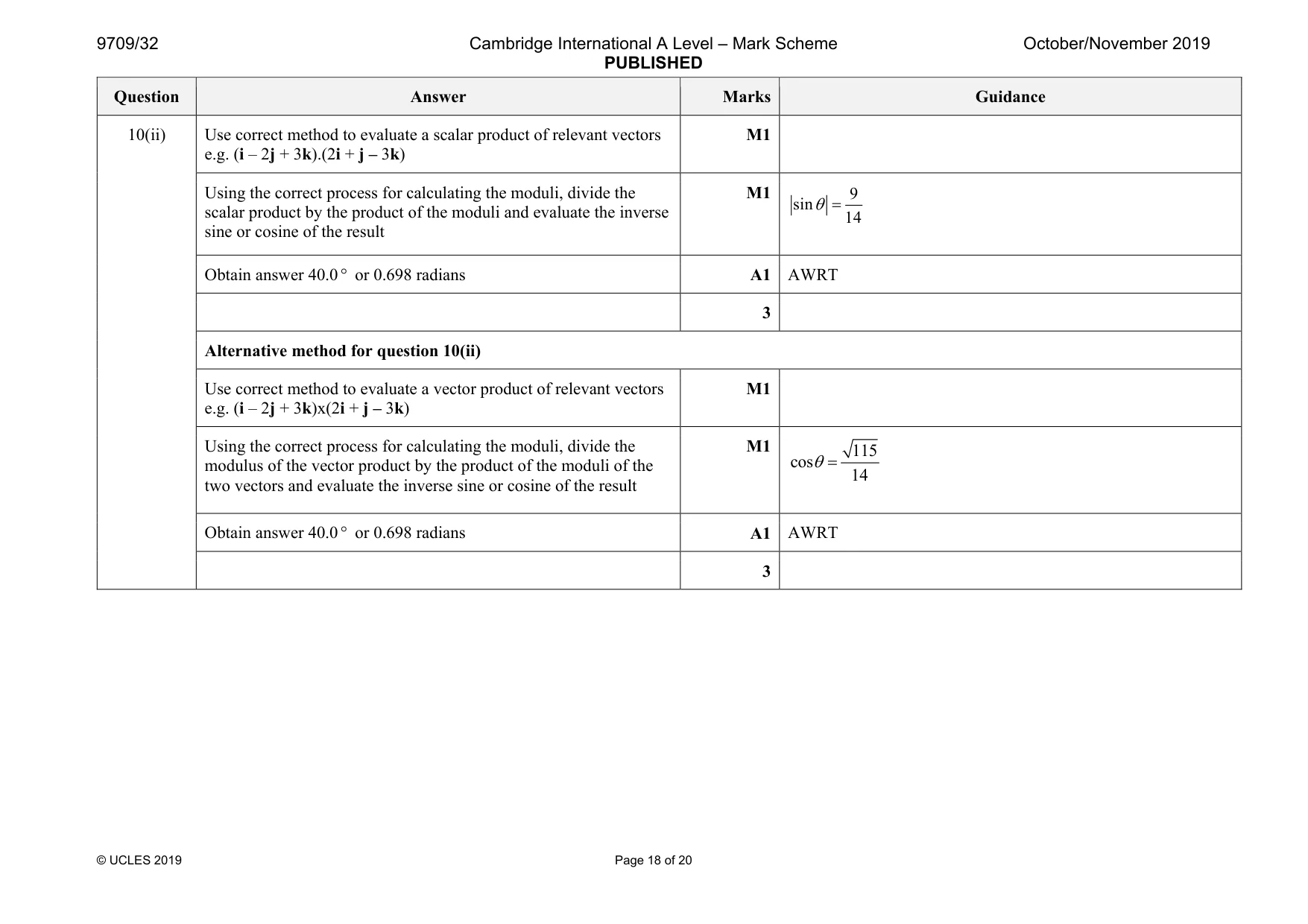 Mark scheme, page 18 of 20