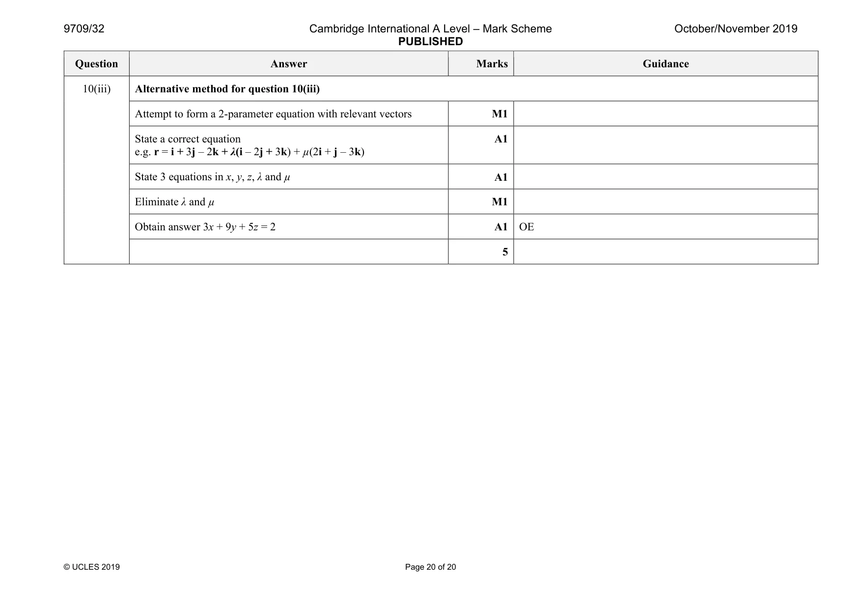 Mark scheme, page 20 of 20