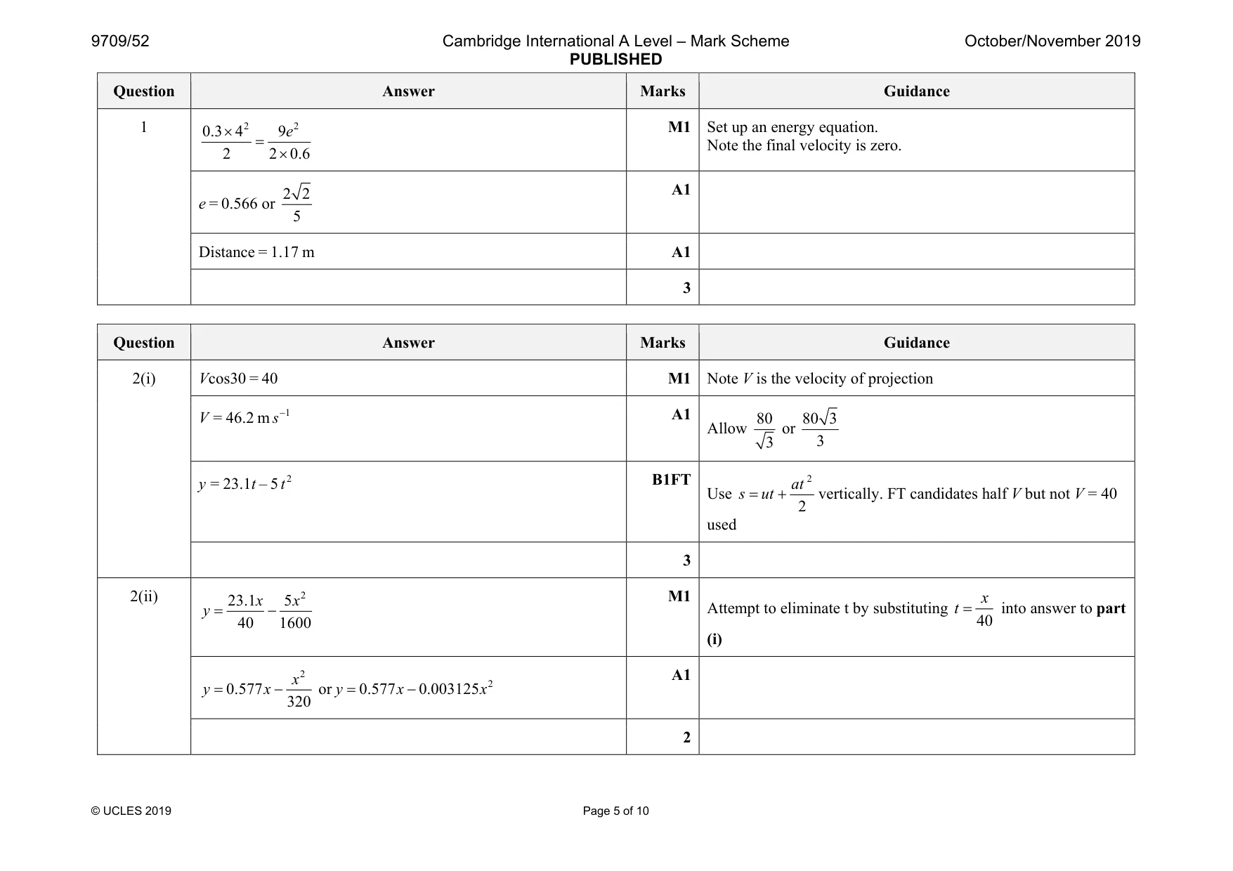 Mark scheme, page 5 of 10