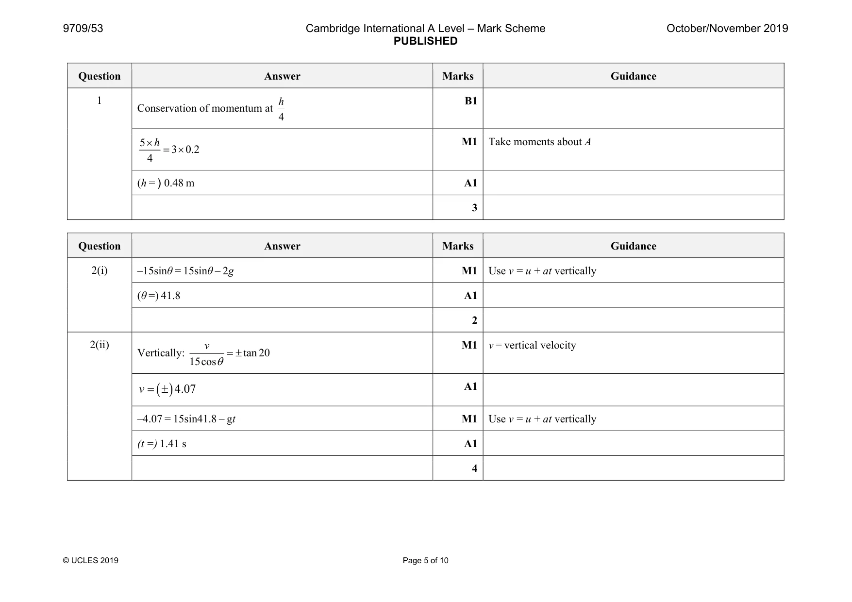 Mark scheme, page 5 of 10