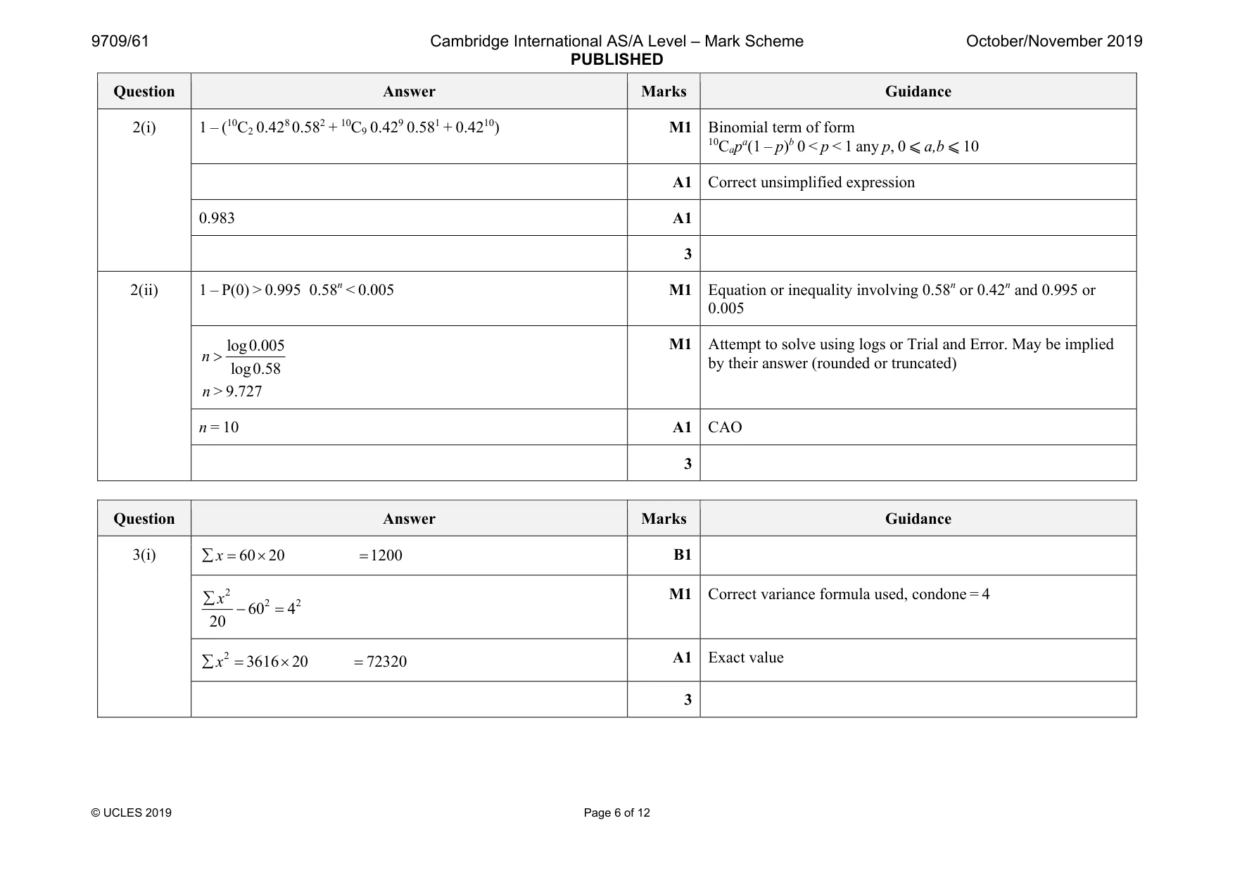Mark scheme, page 6 of 12
