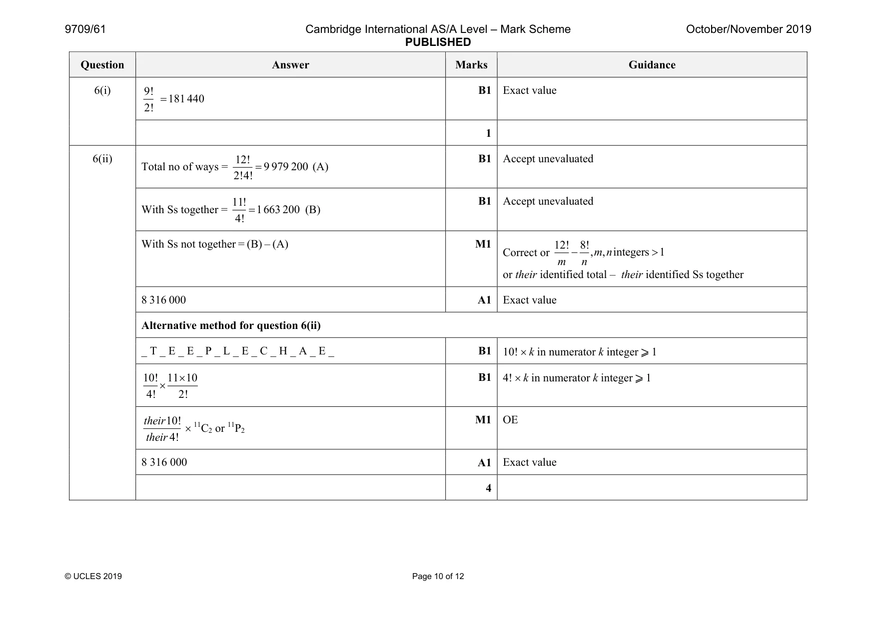 Mark scheme, page 10 of 12