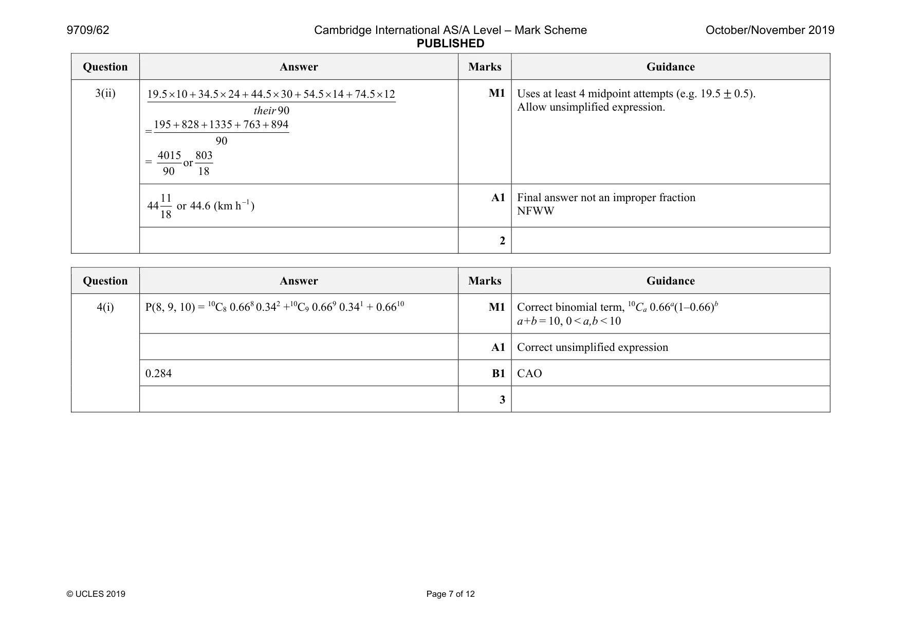Mark scheme, page 7 of 12