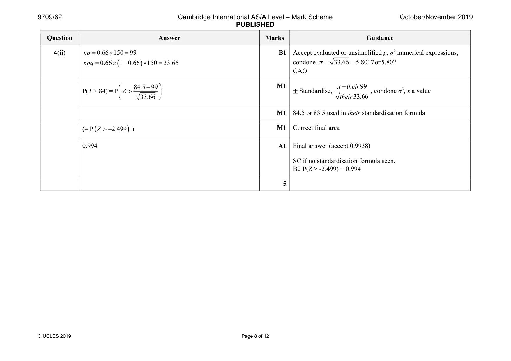 Mark scheme, page 8 of 12