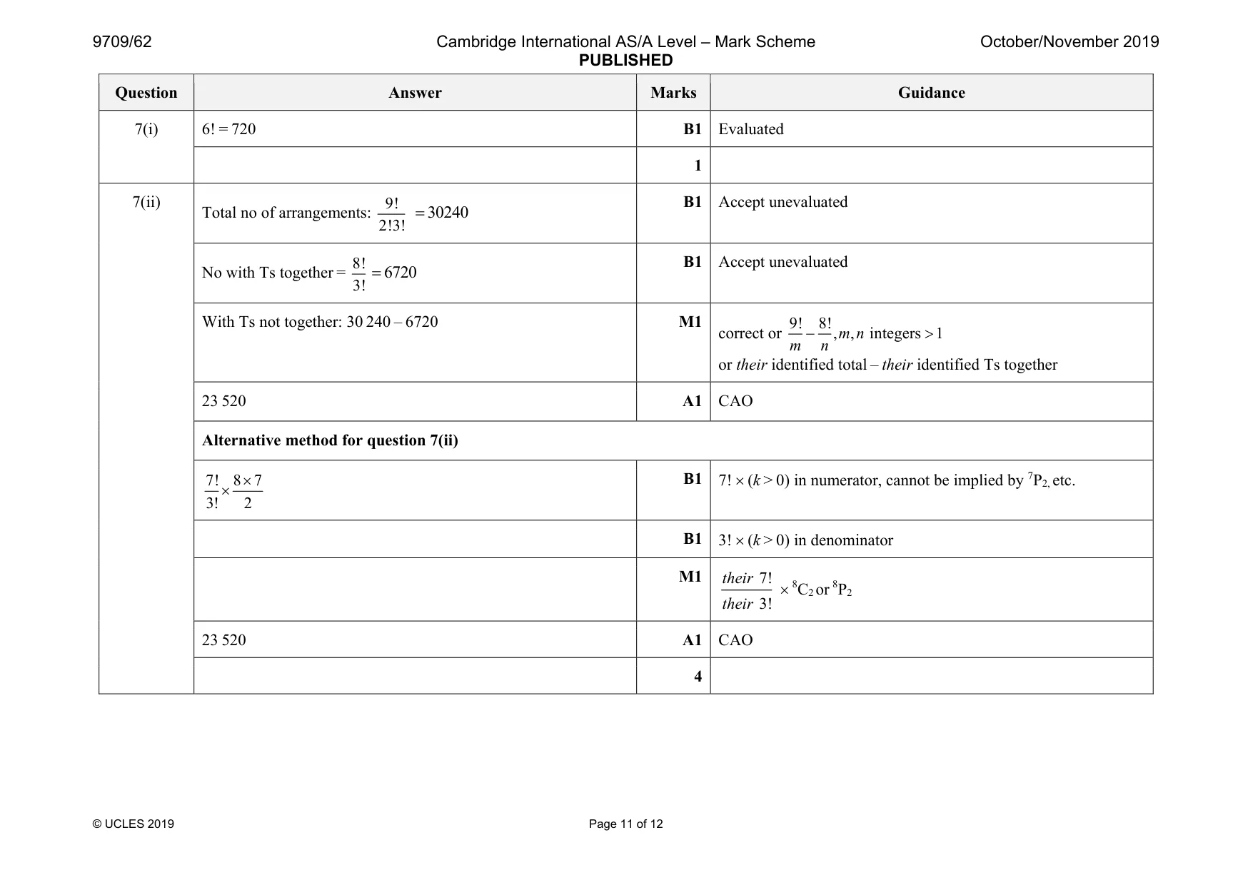 Mark scheme, page 11 of 12