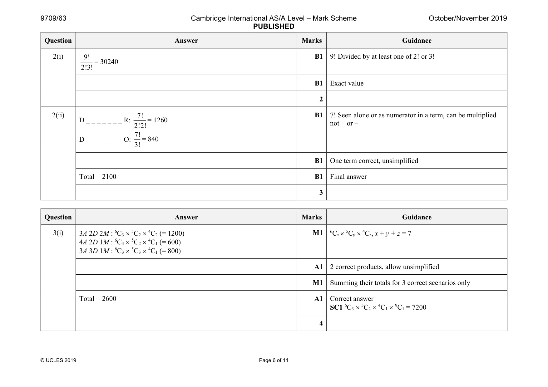 Mark scheme, page 6 of 11
