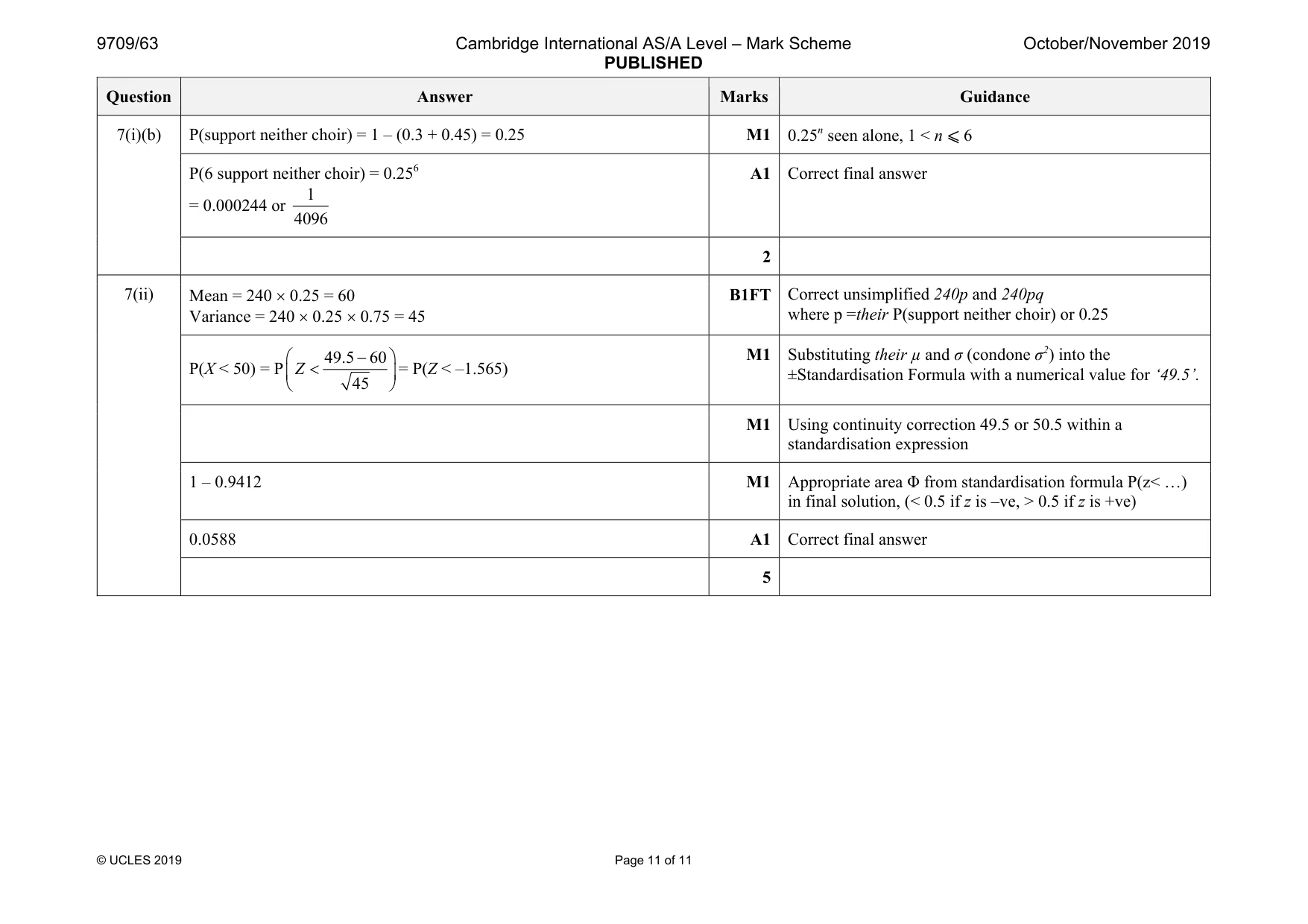 Mark scheme, page 11 of 11