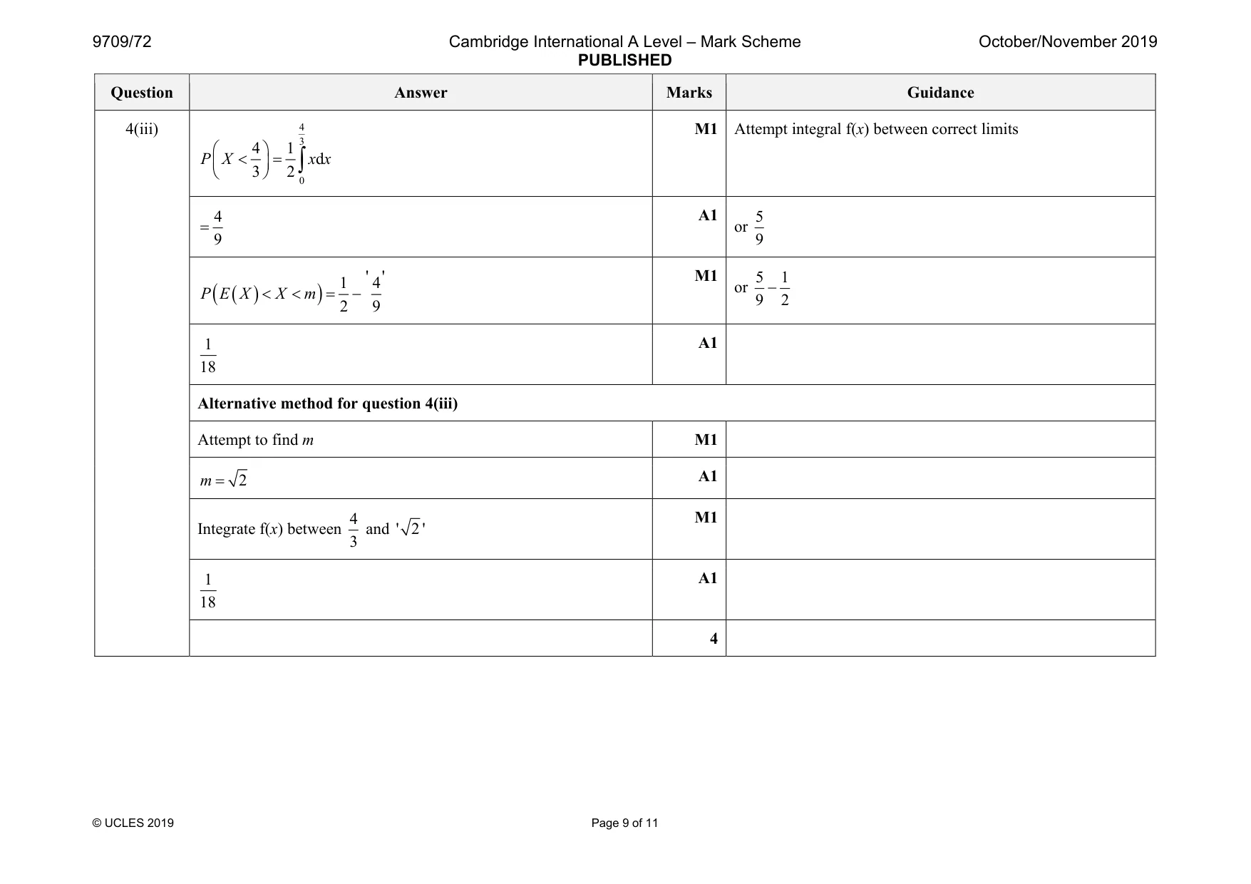 Mark scheme, page 9 of 11