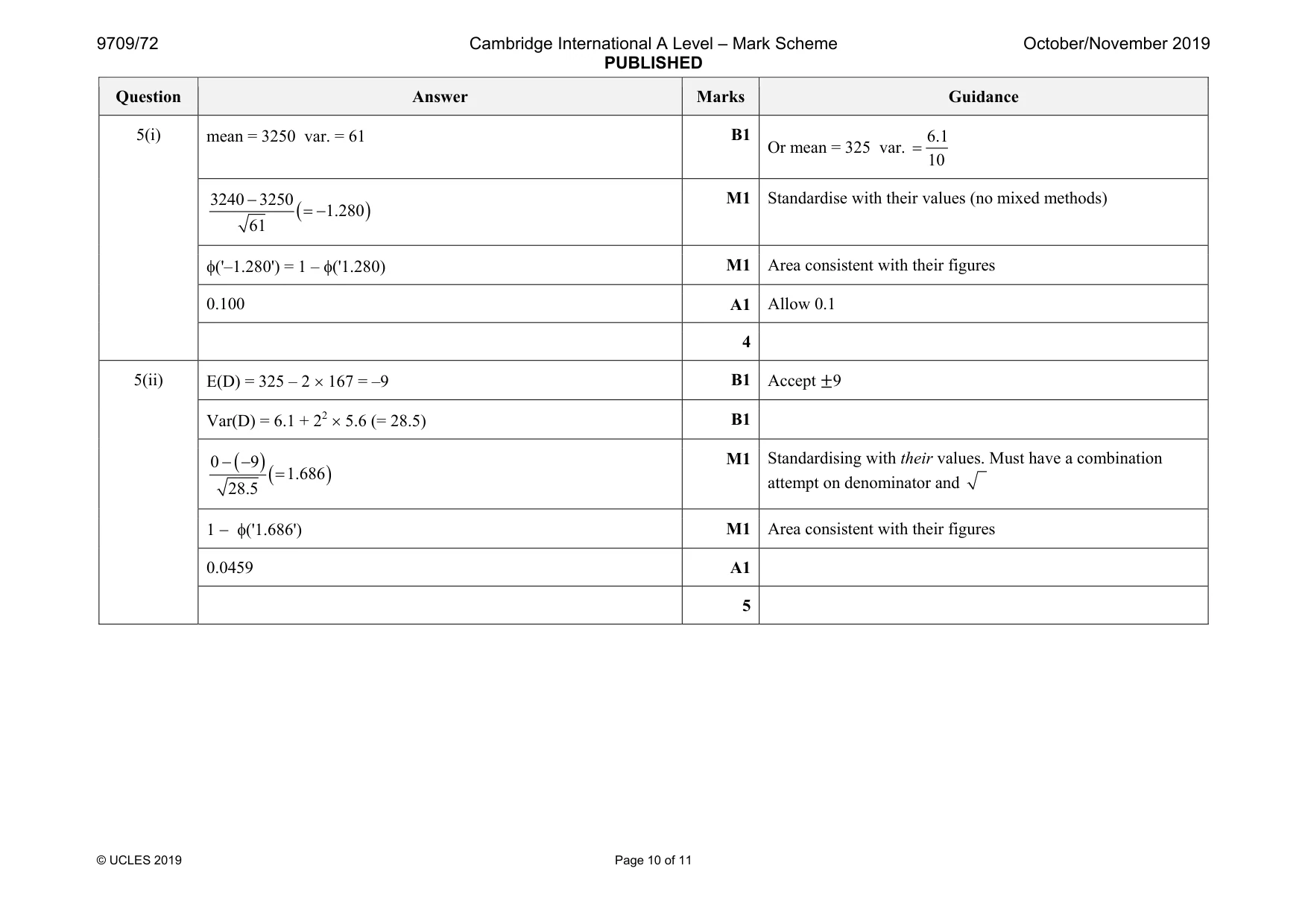 Mark scheme, page 10 of 11