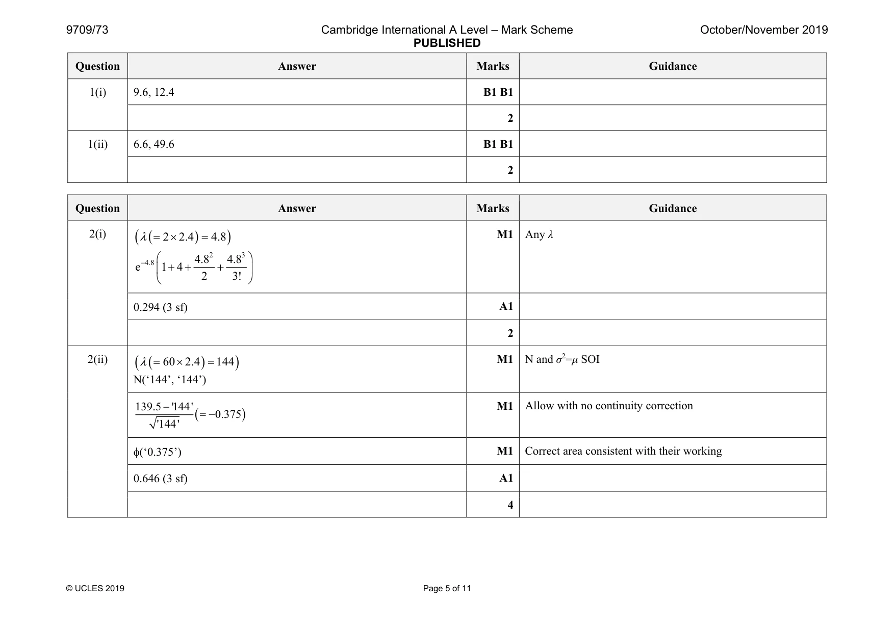 Mark scheme, page 5 of 11