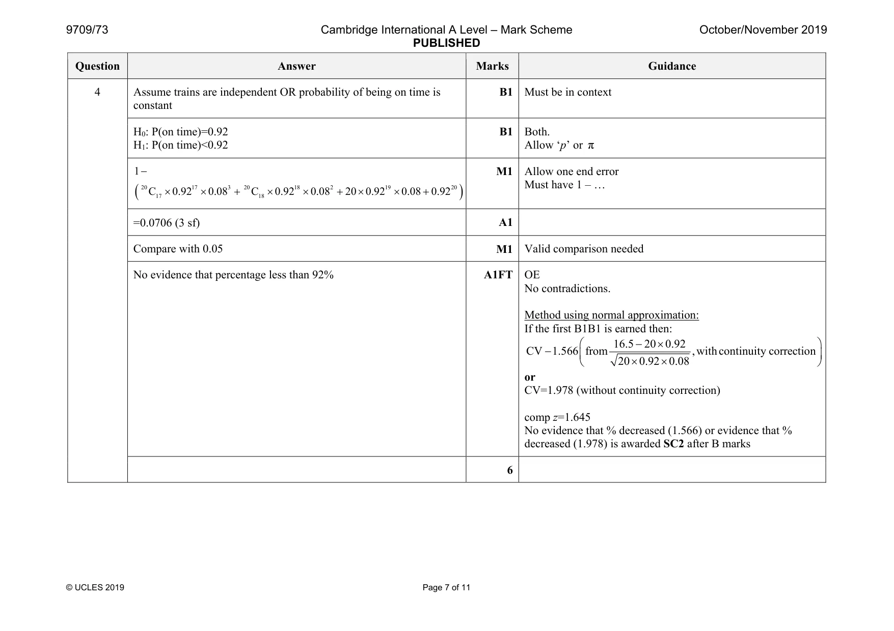 Mark scheme, page 7 of 11