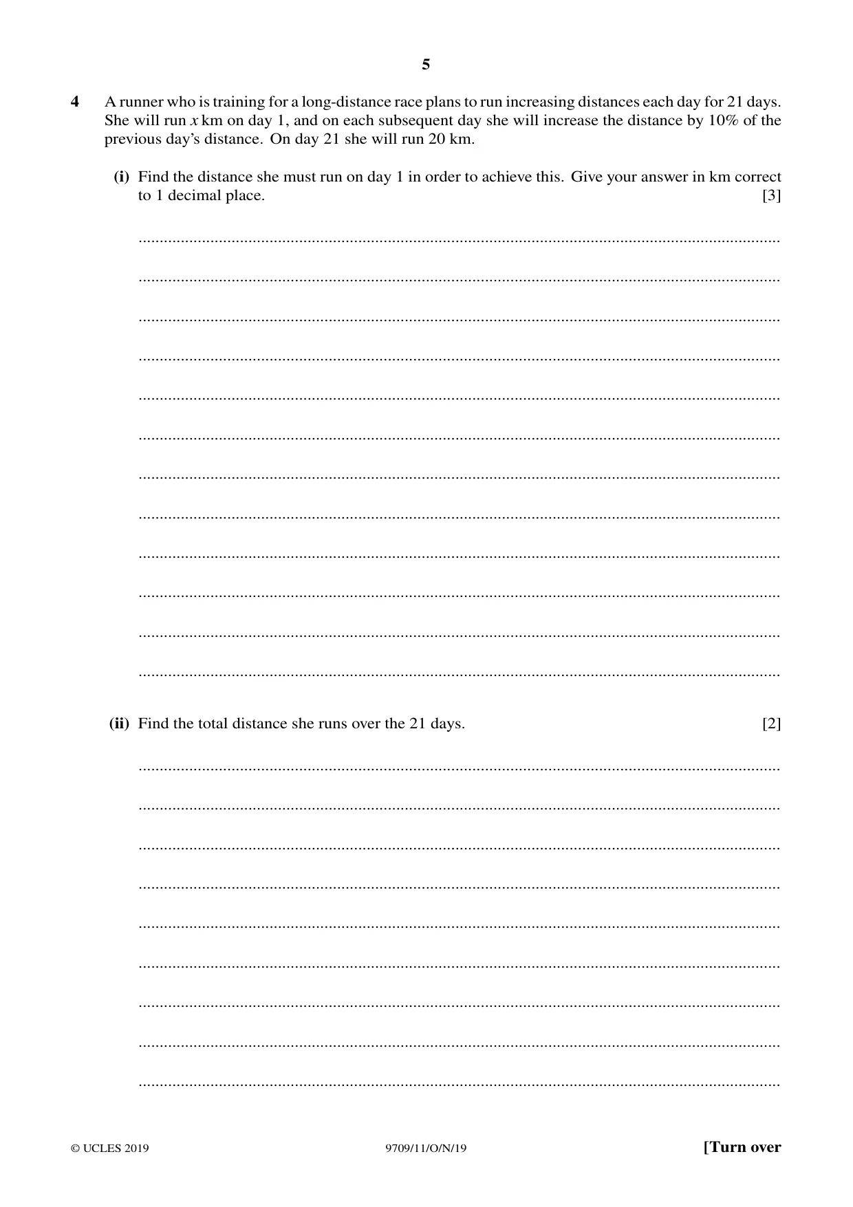 Cambridge A Level Mathematics 9709 2019 Oct/Nov Paper 1 · Variant 1 question paper, page 5 of 20