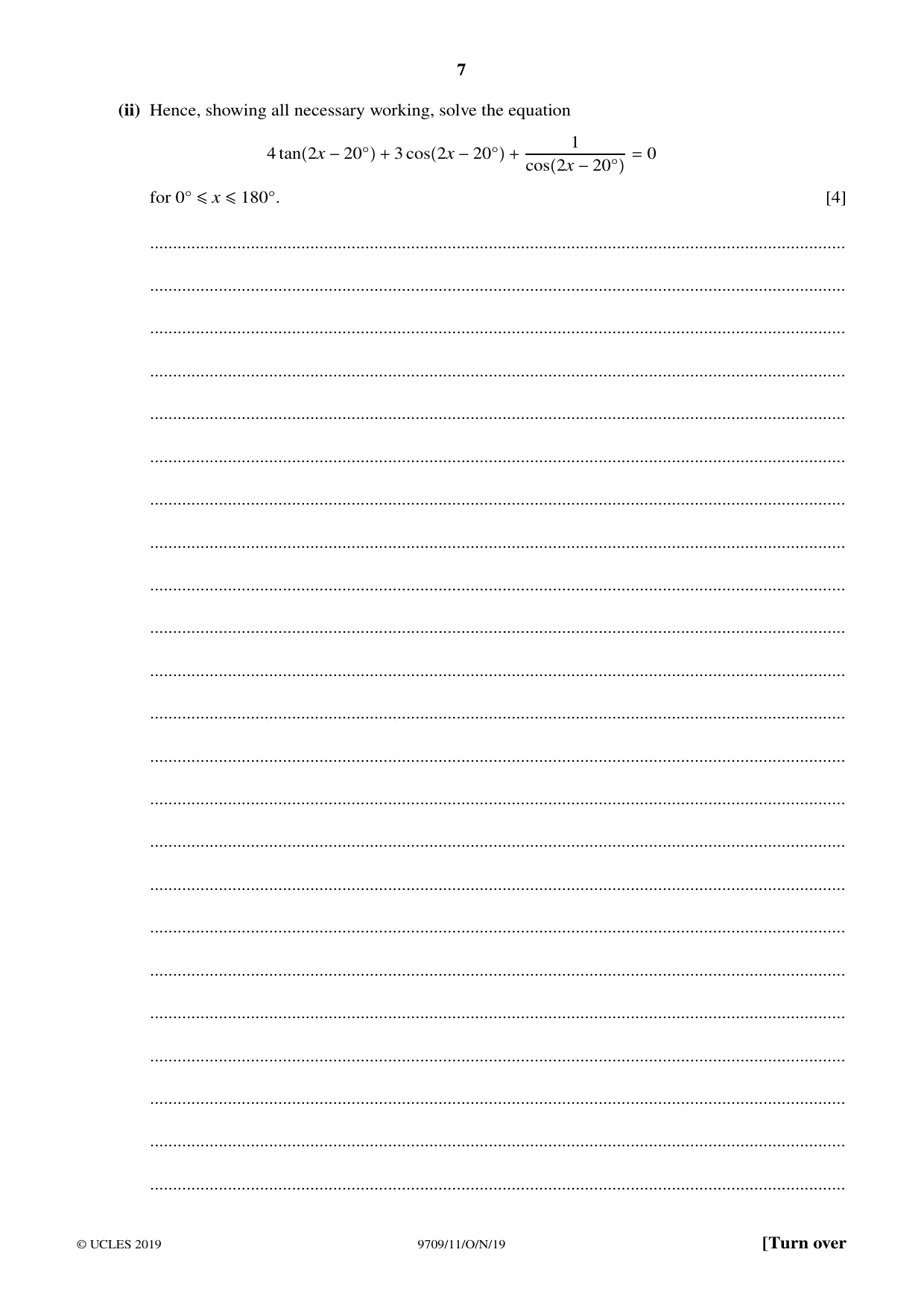 Cambridge A Level Mathematics 9709 2019 Oct/Nov Paper 1 · Variant 1 question paper, page 7 of 20