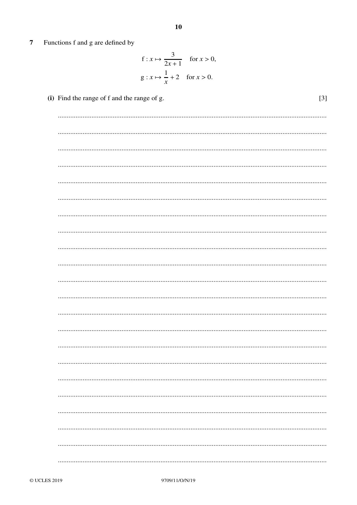 Cambridge A Level Mathematics 9709 2019 Oct/Nov Paper 1 · Variant 1 question paper, page 10 of 20