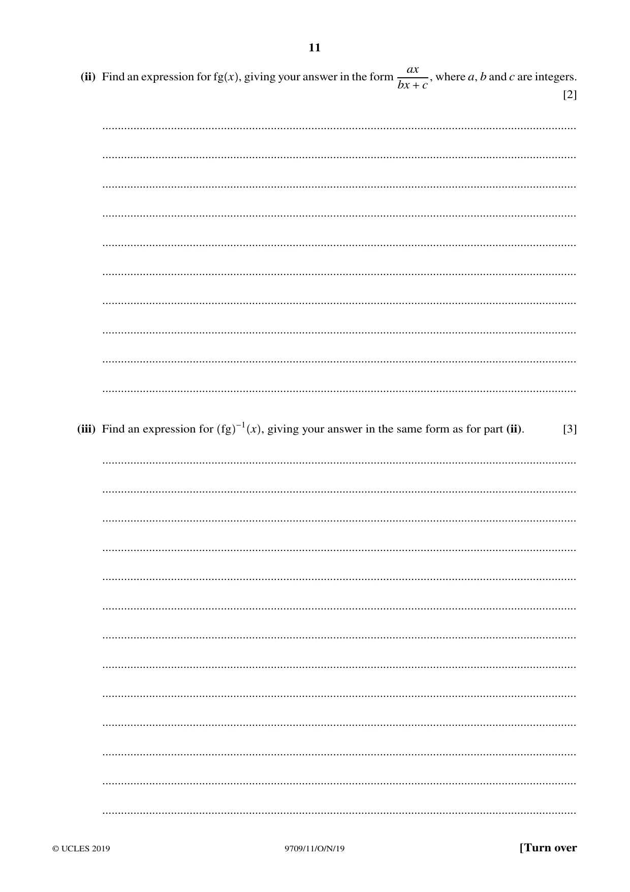Cambridge A Level Mathematics 9709 2019 Oct/Nov Paper 1 · Variant 1 question paper, page 11 of 20