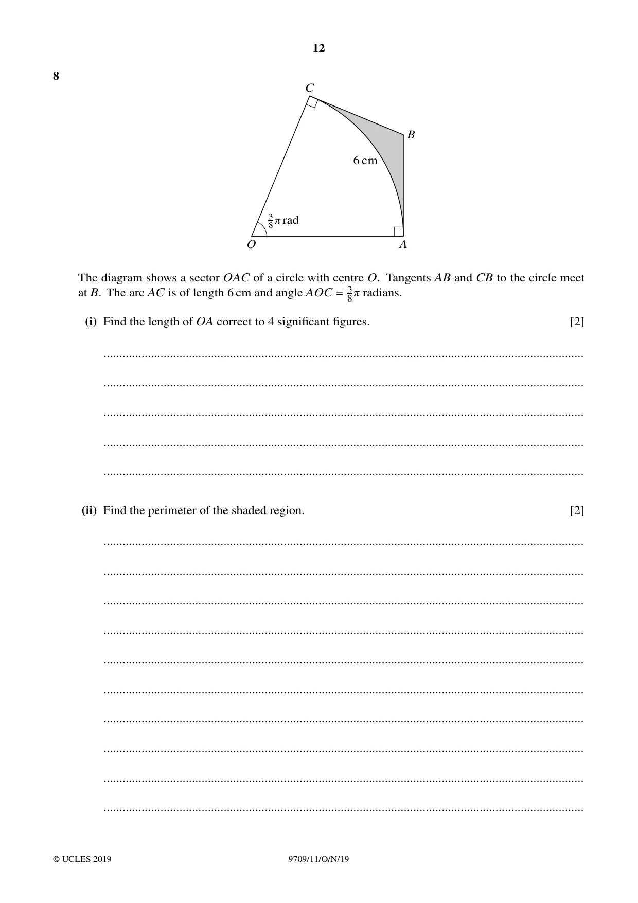 Cambridge A Level Mathematics 9709 2019 Oct/Nov Paper 1 · Variant 1 question paper, page 12 of 20