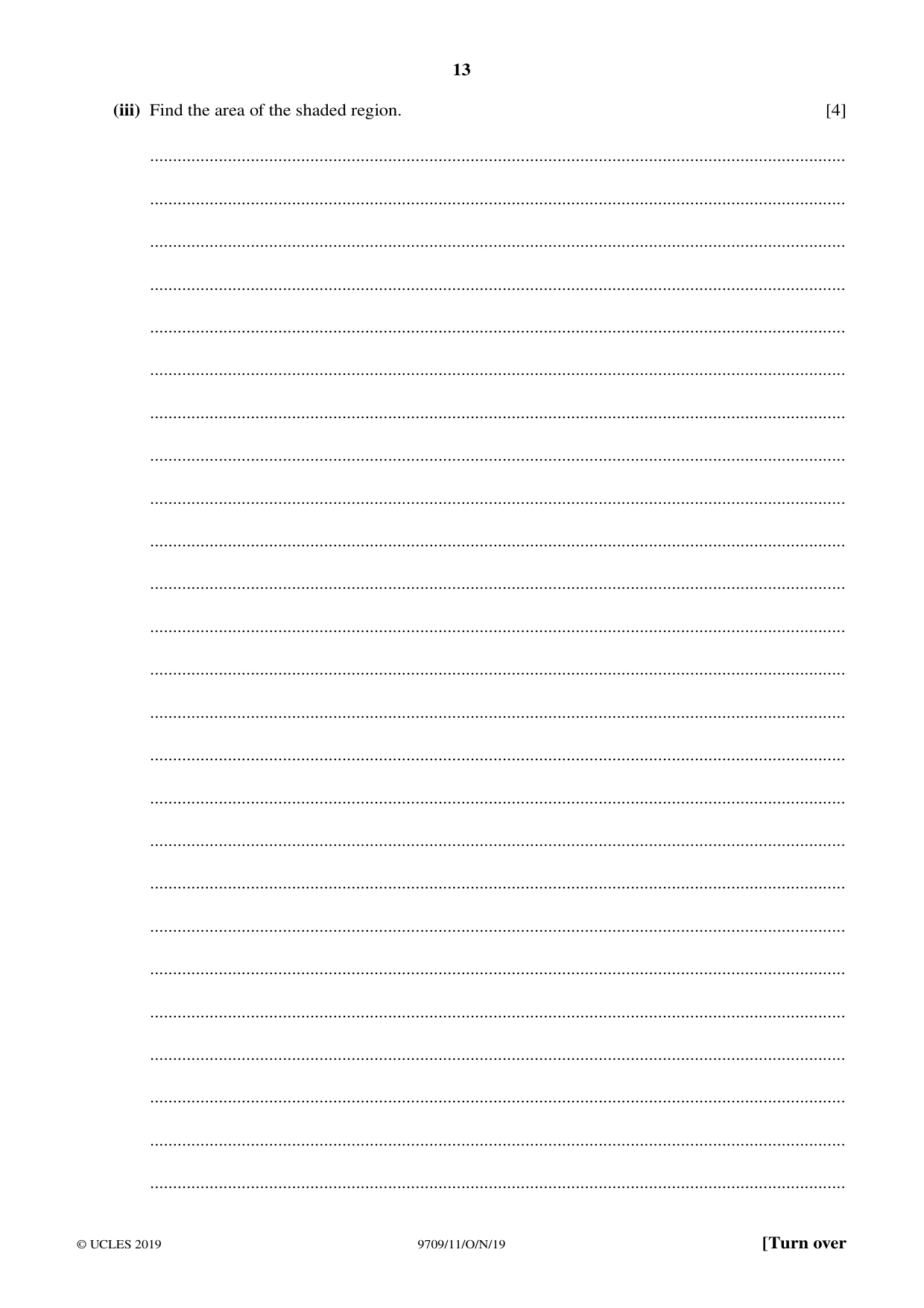 Cambridge A Level Mathematics 9709 2019 Oct/Nov Paper 1 · Variant 1 question paper, page 13 of 20