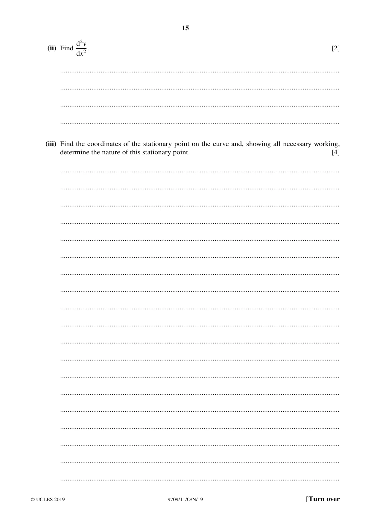 Cambridge A Level Mathematics 9709 2019 Oct/Nov Paper 1 · Variant 1 question paper, page 15 of 20