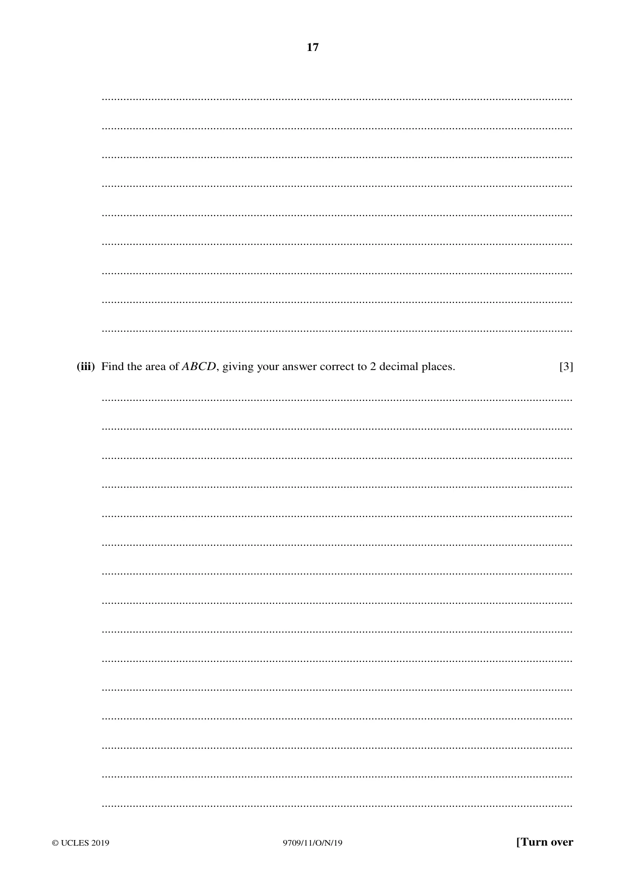 Cambridge A Level Mathematics 9709 2019 Oct/Nov Paper 1 · Variant 1 question paper, page 17 of 20