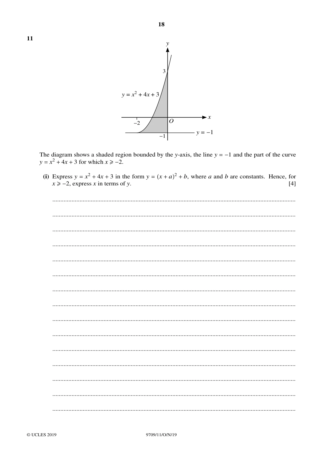 Cambridge A Level Mathematics 9709 2019 Oct/Nov Paper 1 · Variant 1 question paper, page 18 of 20