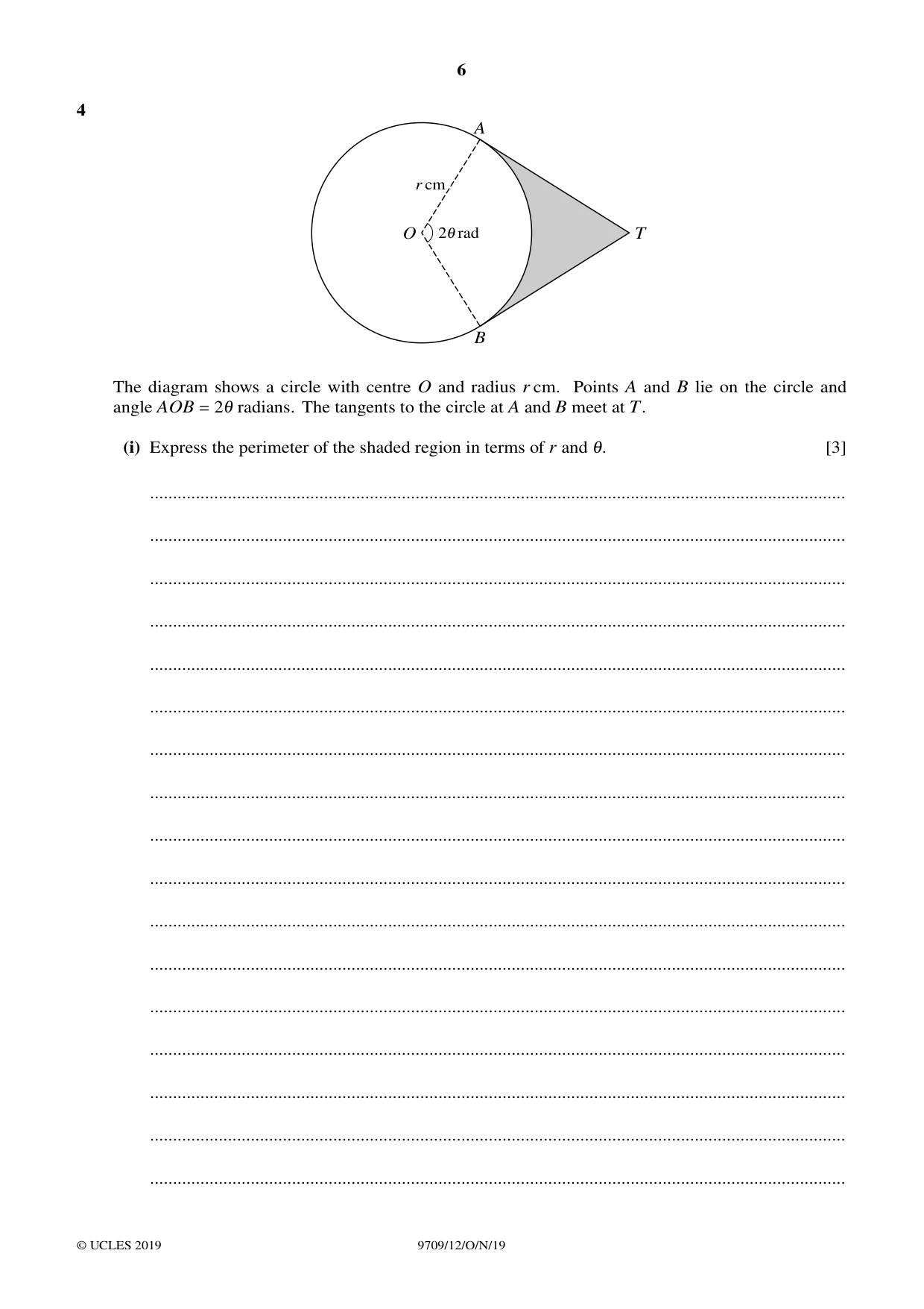 Cambridge A Level Mathematics 9709 2019 Oct/Nov Paper 1 · Variant 2 question paper, page 6 of 20