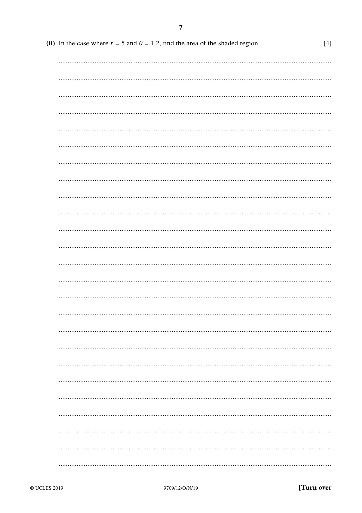 Cambridge A Level Mathematics 9709 2019 Oct/Nov Paper 1 · Variant 2 question paper, page 7 of 20