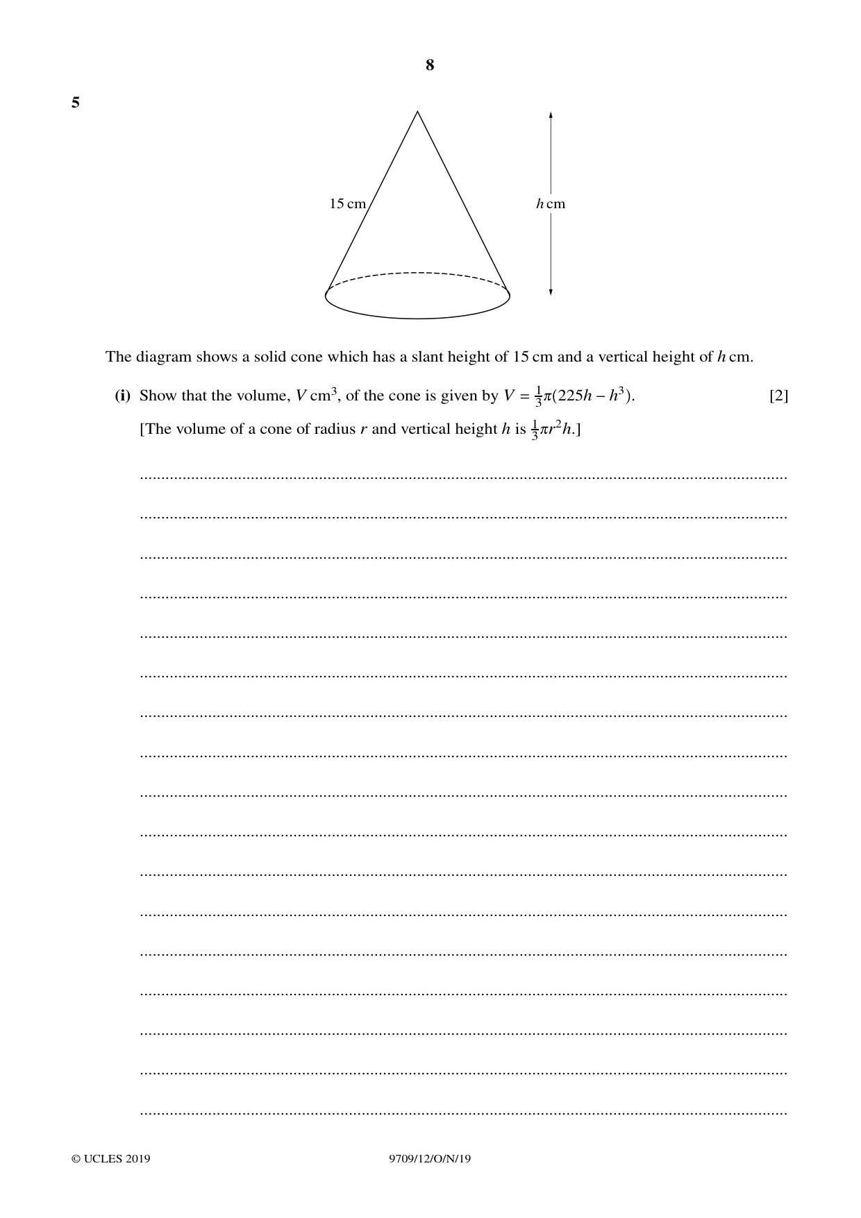 Cambridge A Level Mathematics 9709 2019 Oct/Nov Paper 1 · Variant 2 question paper, page 8 of 20