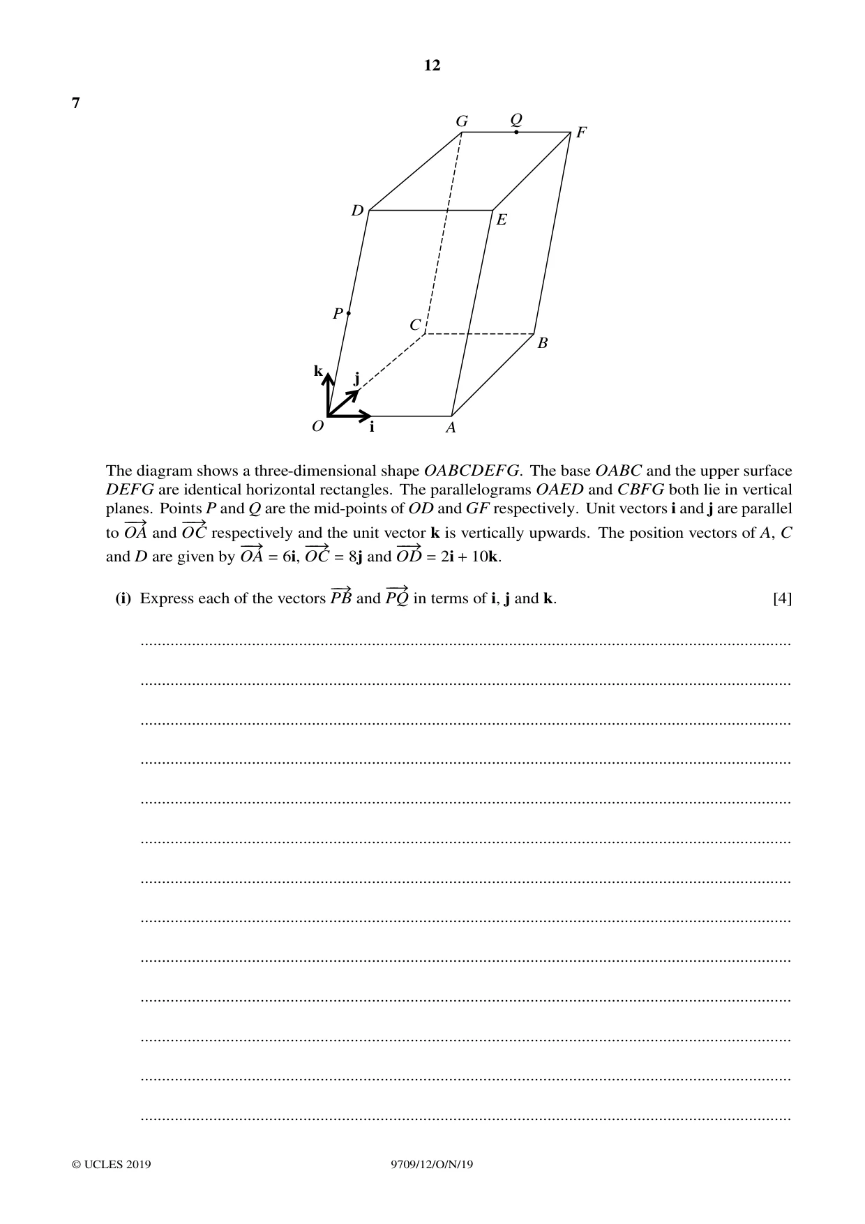 Cambridge A Level Mathematics 9709 2019 Oct/Nov Paper 1 · Variant 2 question paper, page 12 of 20