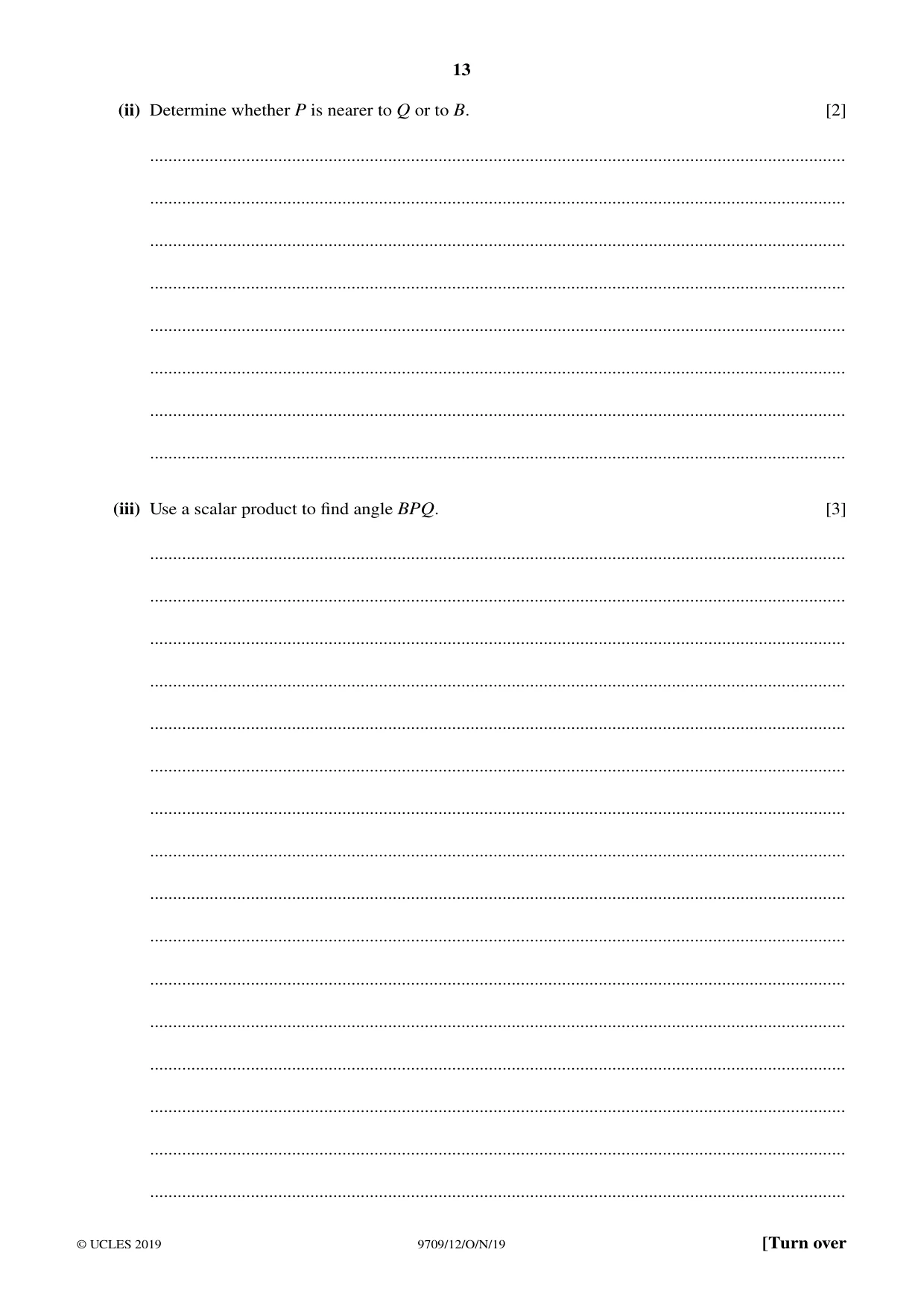 Cambridge A Level Mathematics 9709 2019 Oct/Nov Paper 1 · Variant 2 question paper, page 13 of 20