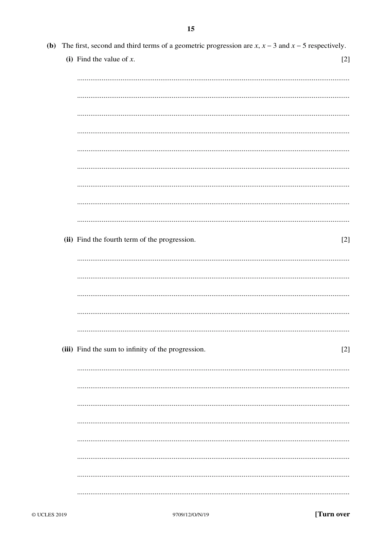 Cambridge A Level Mathematics 9709 2019 Oct/Nov Paper 1 · Variant 2 question paper, page 15 of 20