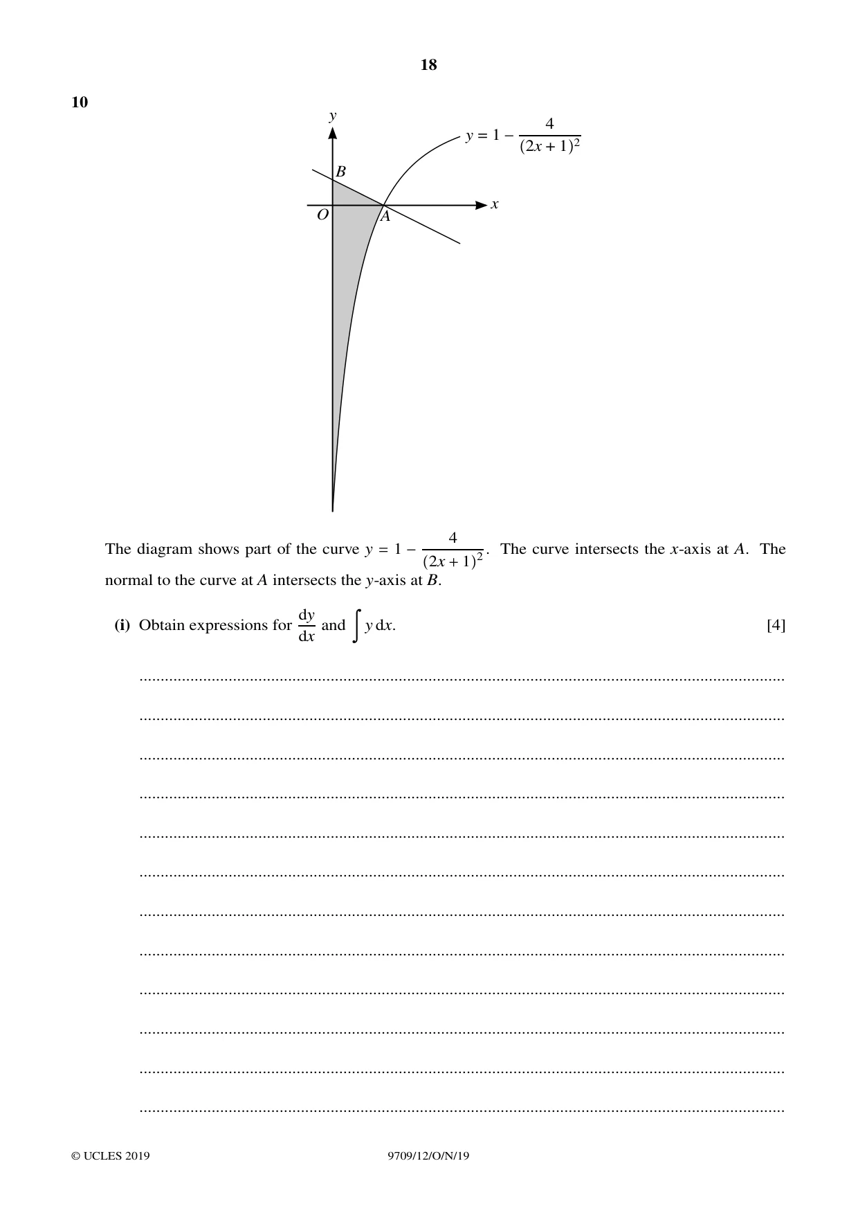 Cambridge A Level Mathematics 9709 2019 Oct/Nov Paper 1 · Variant 2 question paper, page 18 of 20